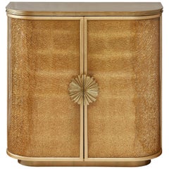 Gold Leaf Cabinet with Decorative Shattered Glass Panels, Available now