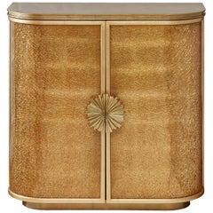 Gold Leaf Cabinet with Decorative Shattered Glass Panels, Customizable