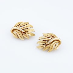 Gold Leaf Climber Earrings By Crown Trifari, 1960s