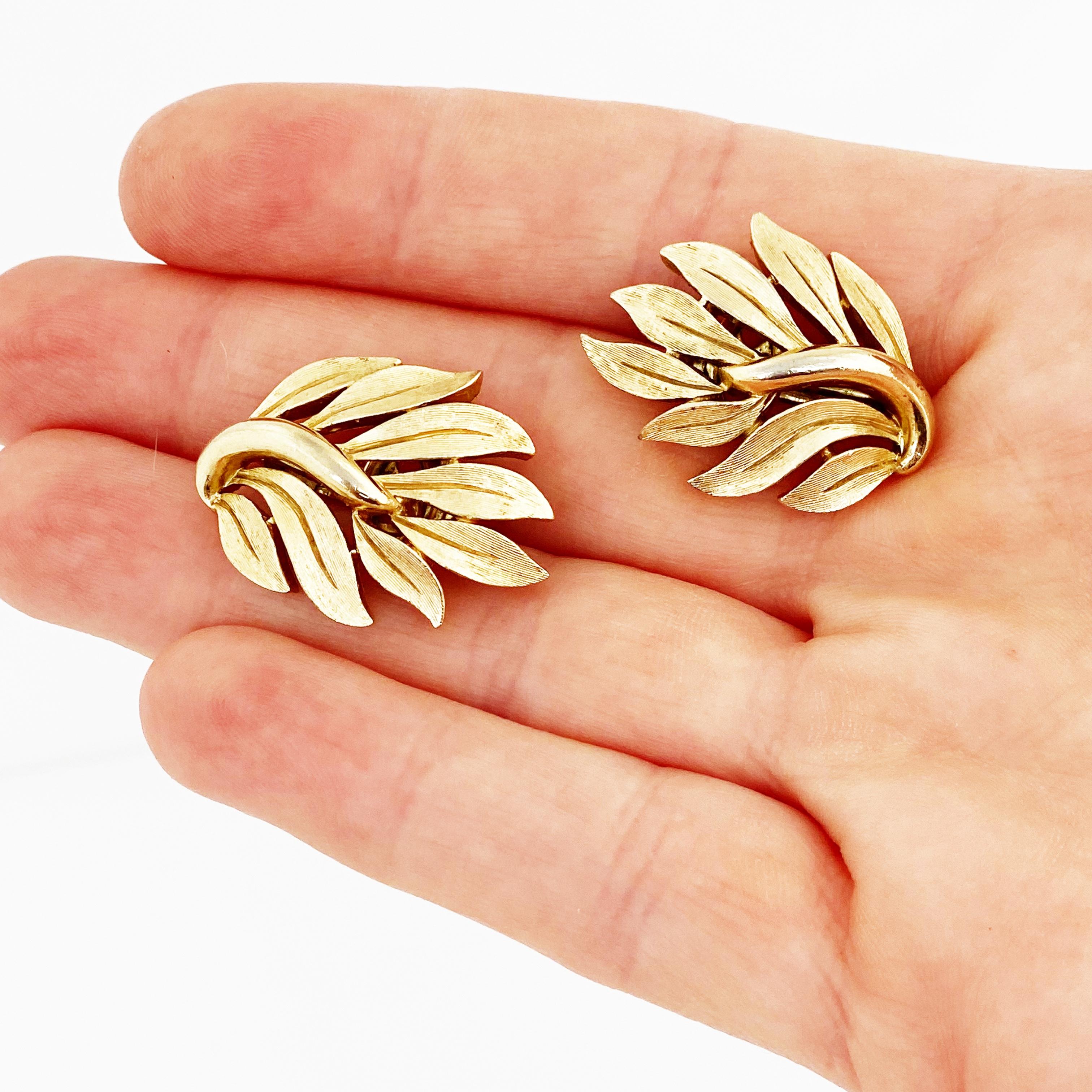 Women's Gold Leaf Climber Earrings By Crown Trifari, 1960s For Sale