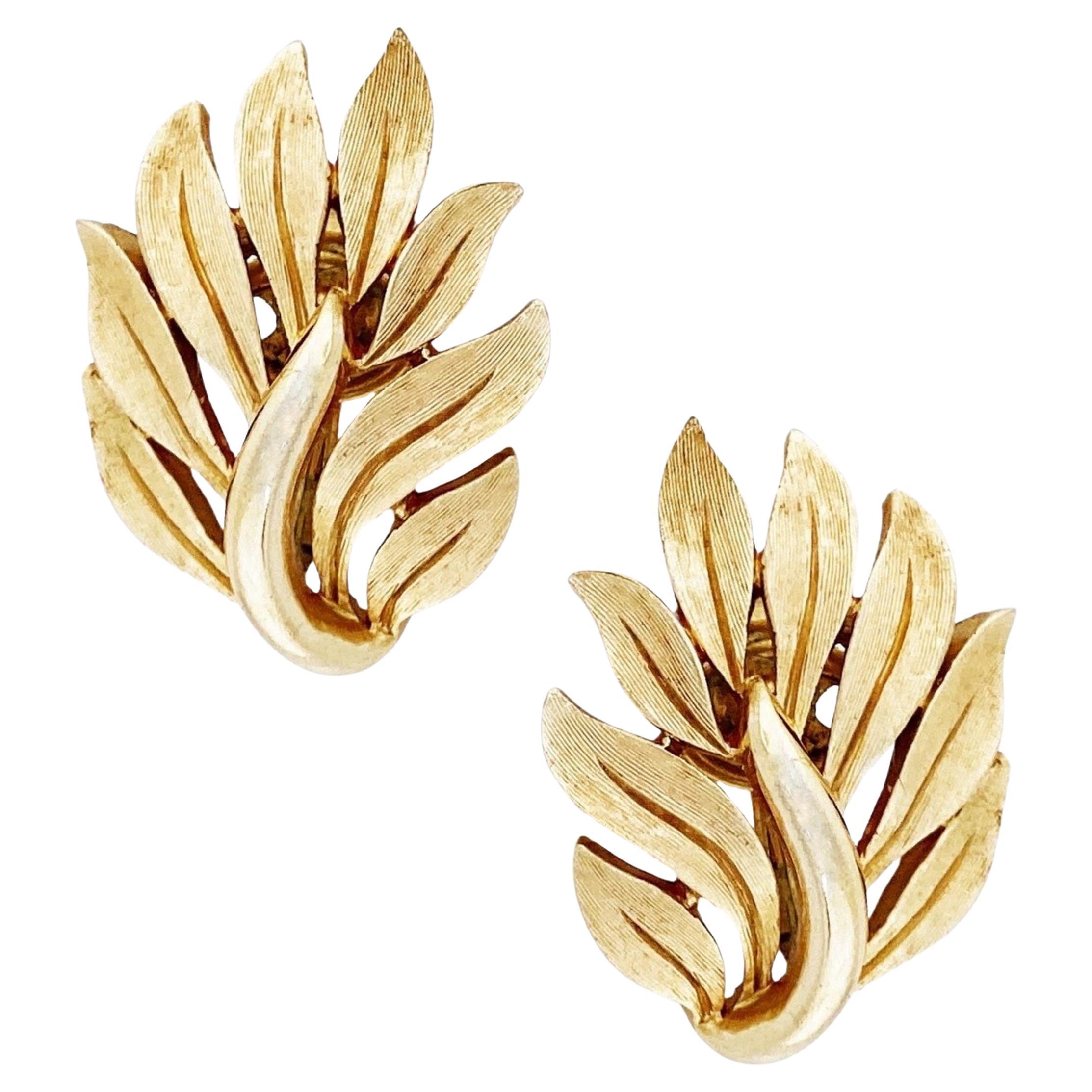 Gold Leaf Climber Earrings By Crown Trifari, 1960s For Sale