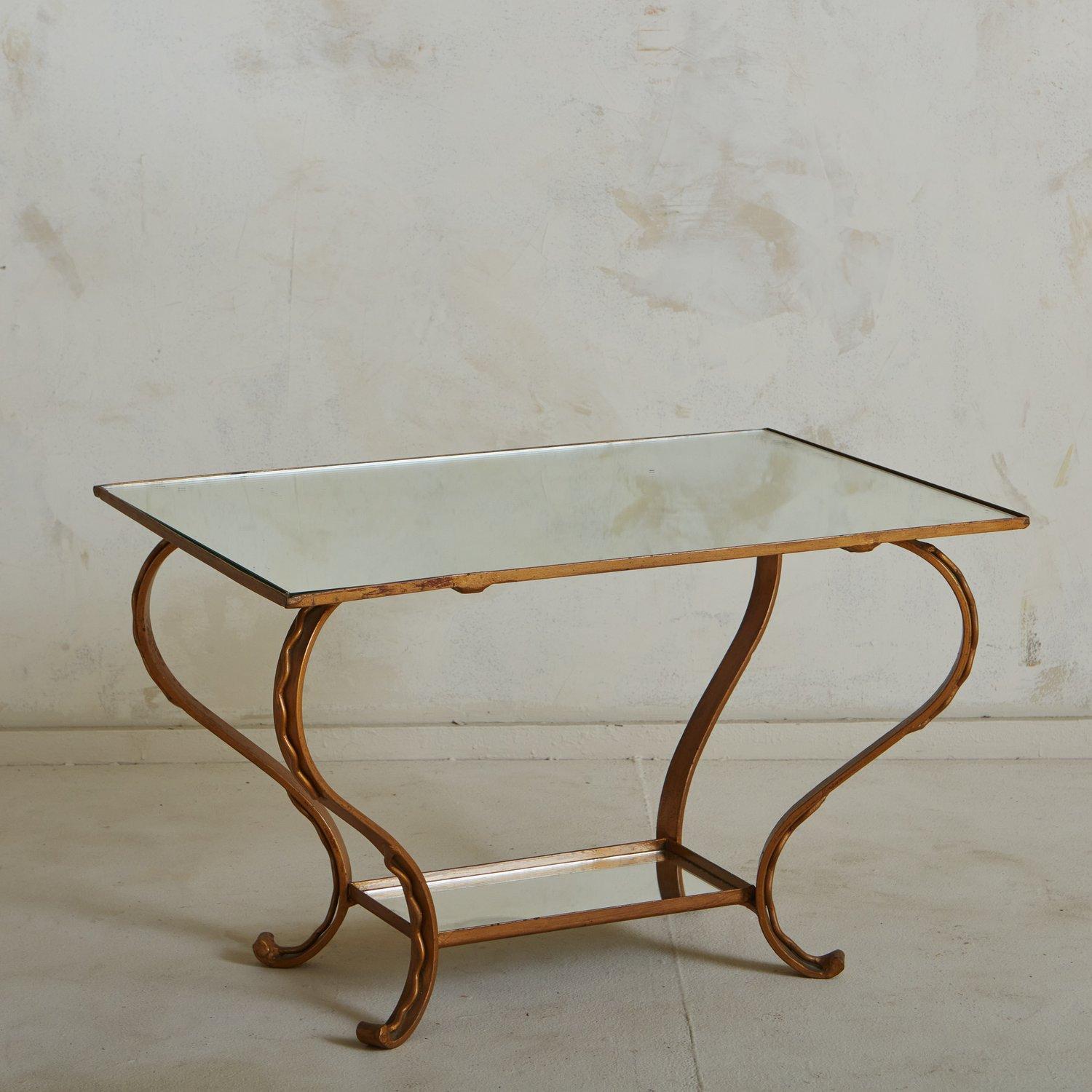 Mid-Century Modern Gold Leaf Coffee Table with Mirrored Top, France, 1950s