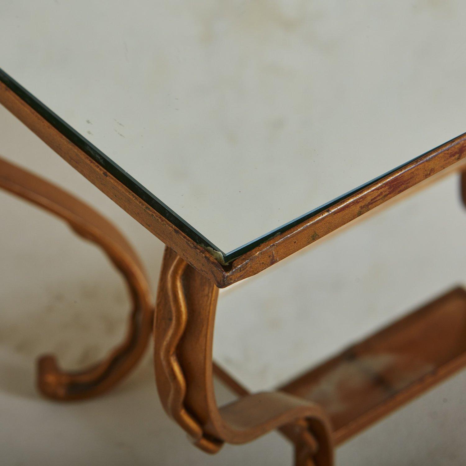 Gold Leaf Coffee Table with Mirrored Top, France, 1950s 1