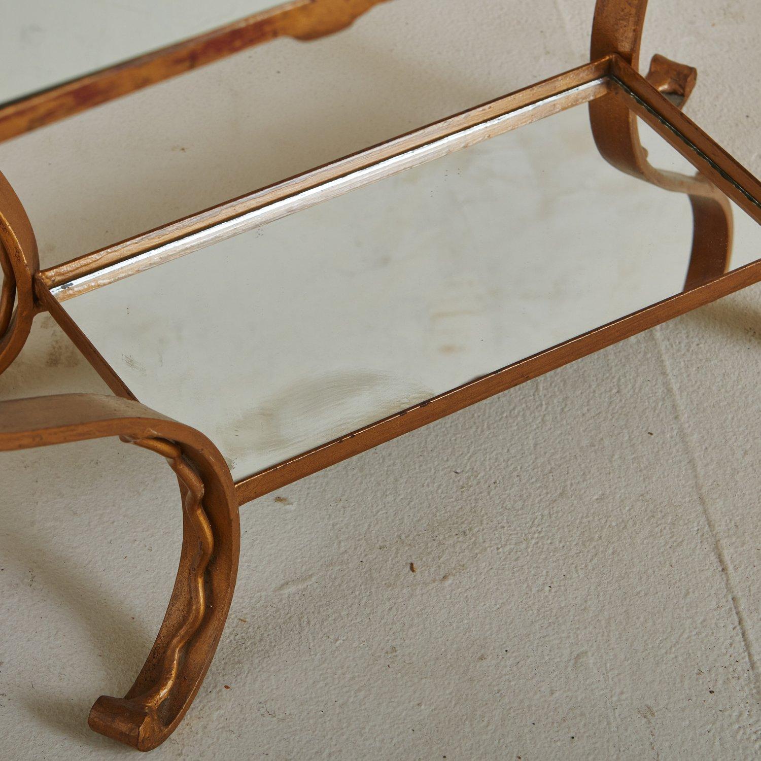 Gold Leaf Coffee Table with Mirrored Top, France, 1950s 2