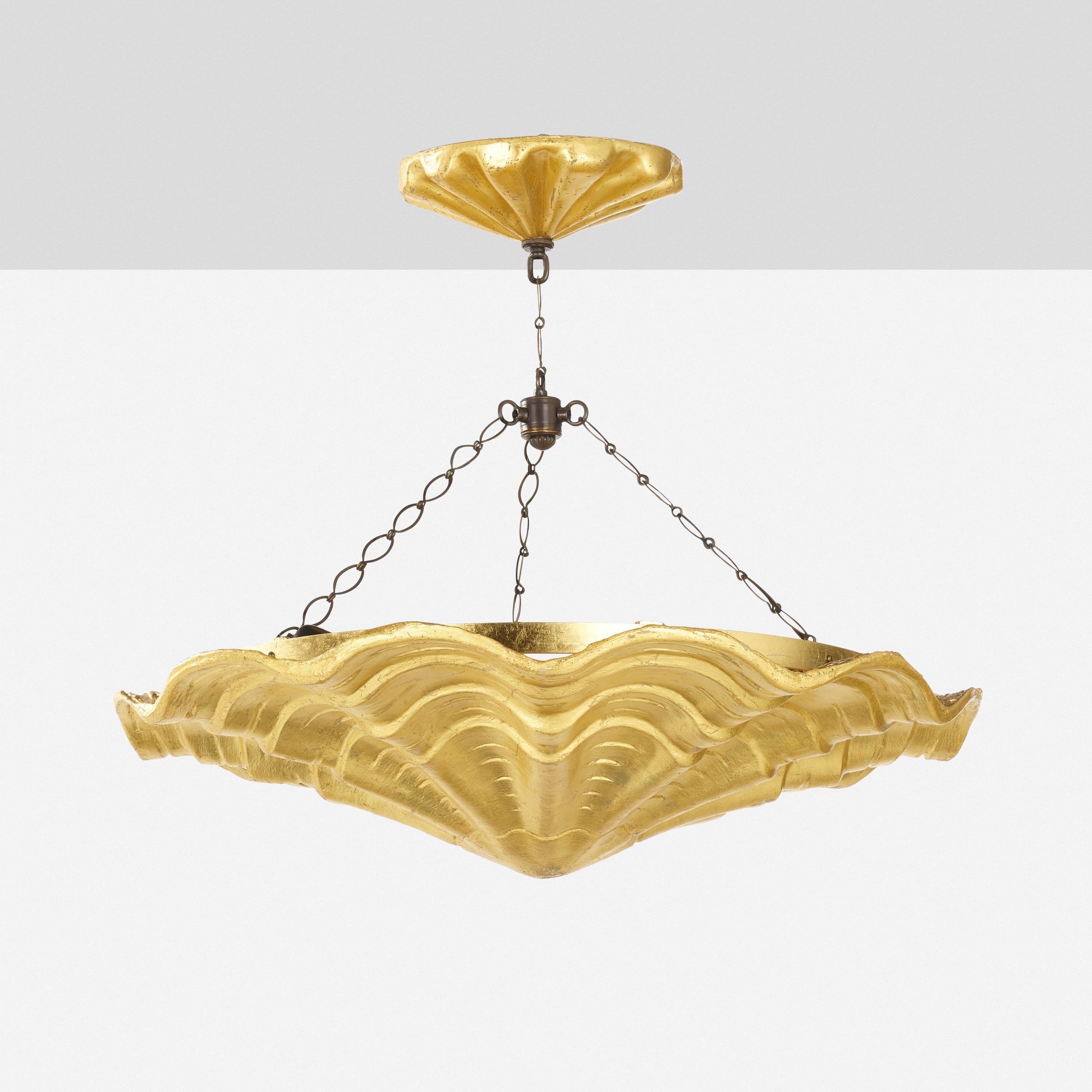 Art Deco Gold Leaf Coquille Chandelier After Tony Duquette by Remains Lighting For Sale