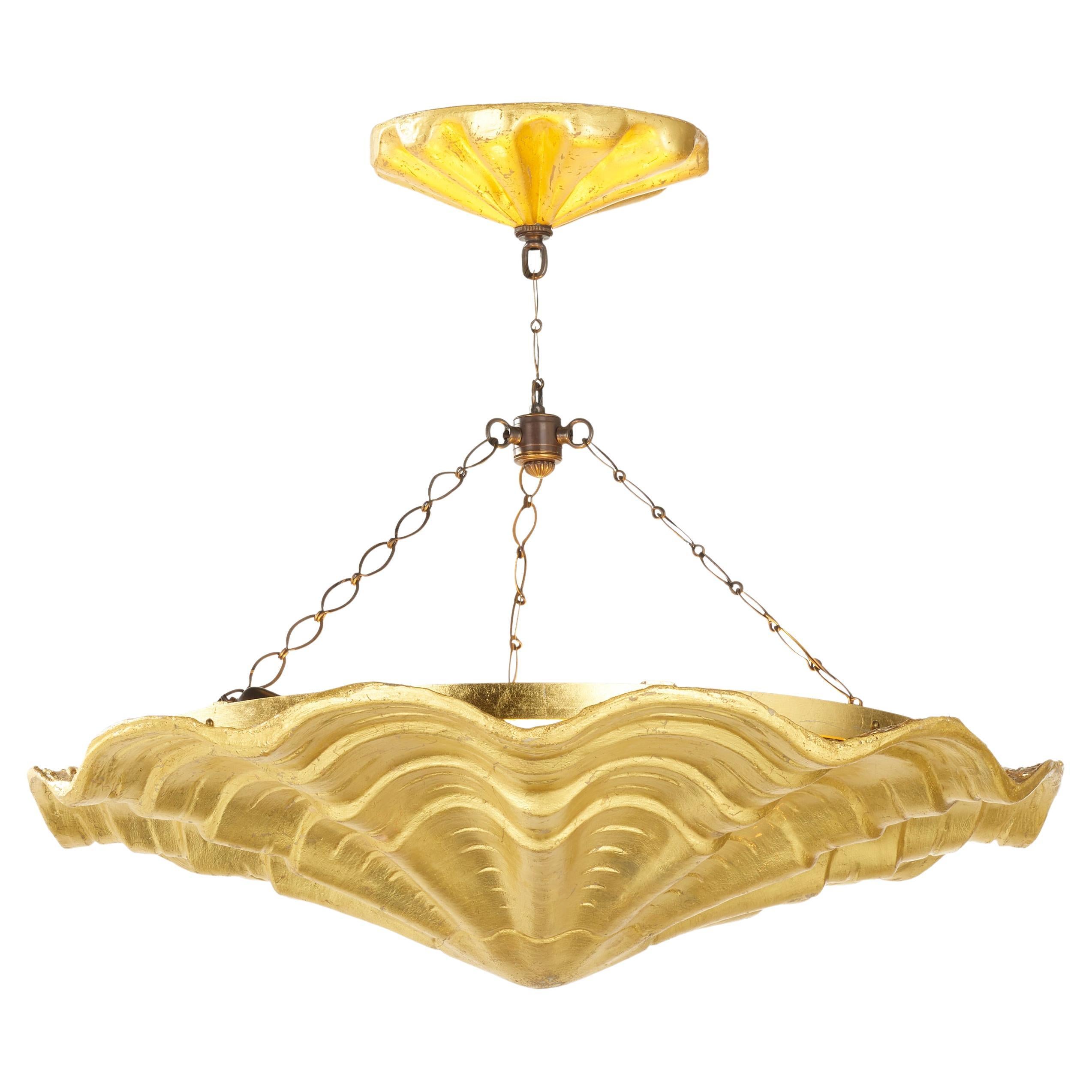 Gold Leaf Coquille Chandelier After Tony Duquette by Remains Lighting
