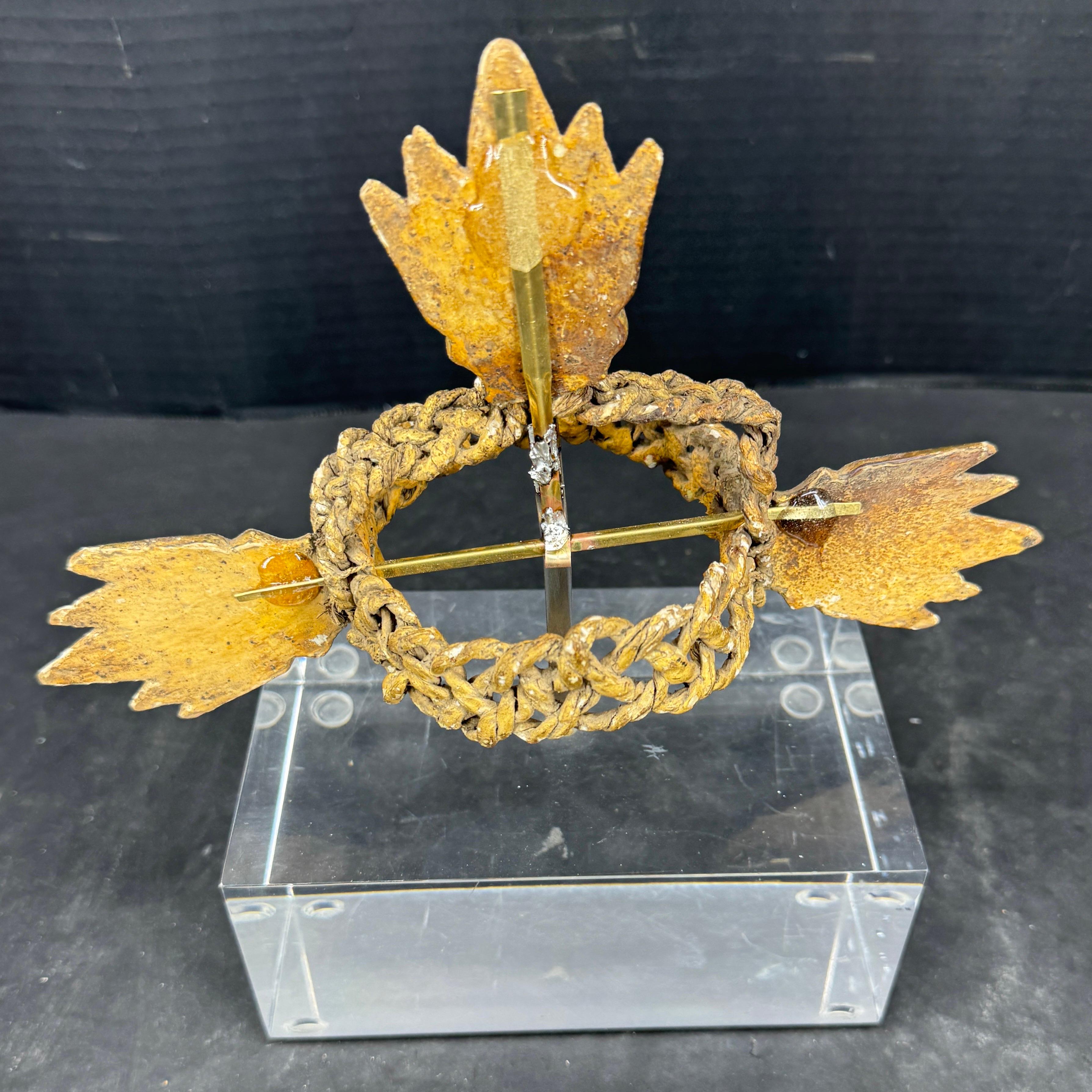 Gold Leaf Crown Sculpture Fragment on Thick Lucite Base, 19th Century For Sale 3