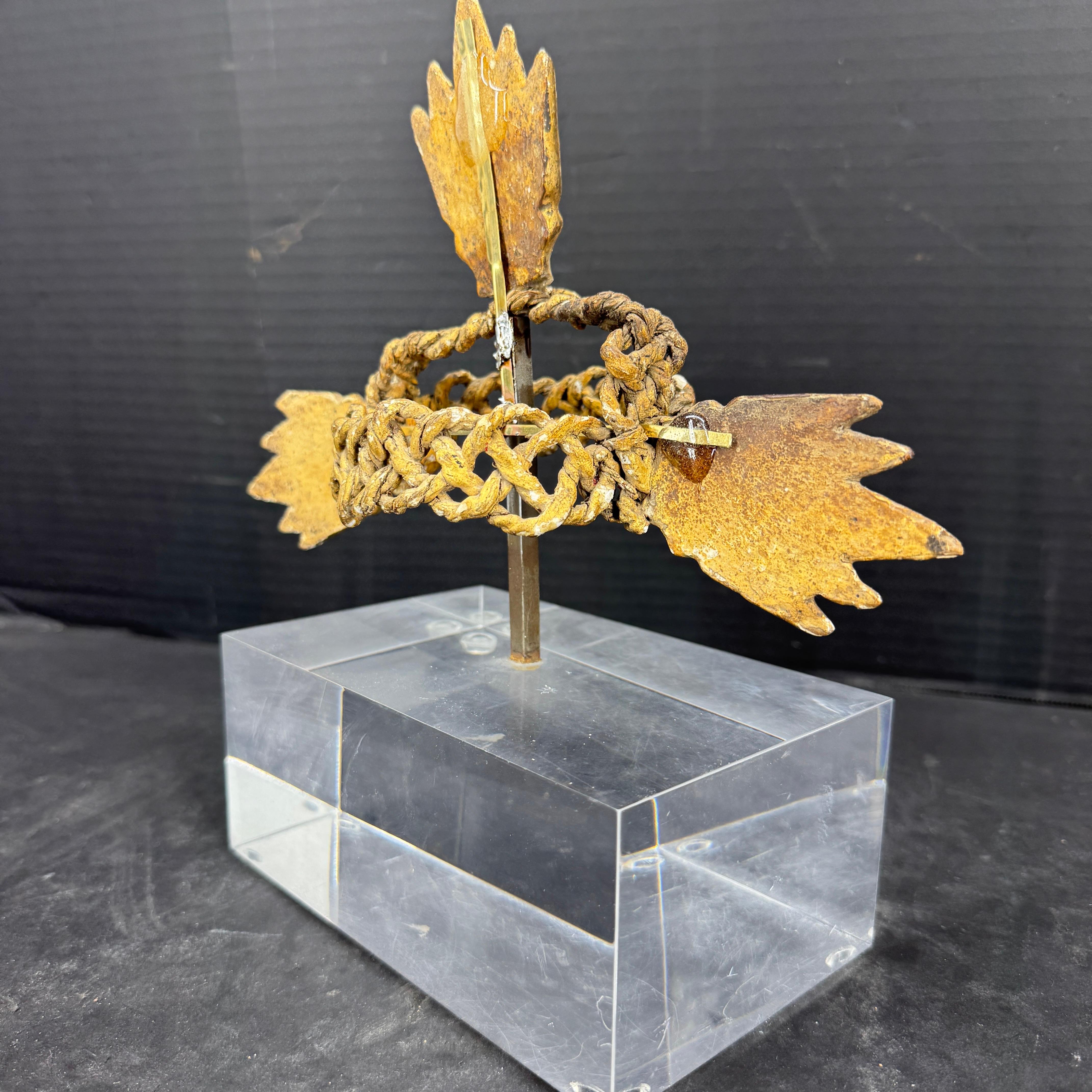 Gold Leaf Crown Sculpture Fragment on Thick Lucite Base, 19th Century For Sale 5