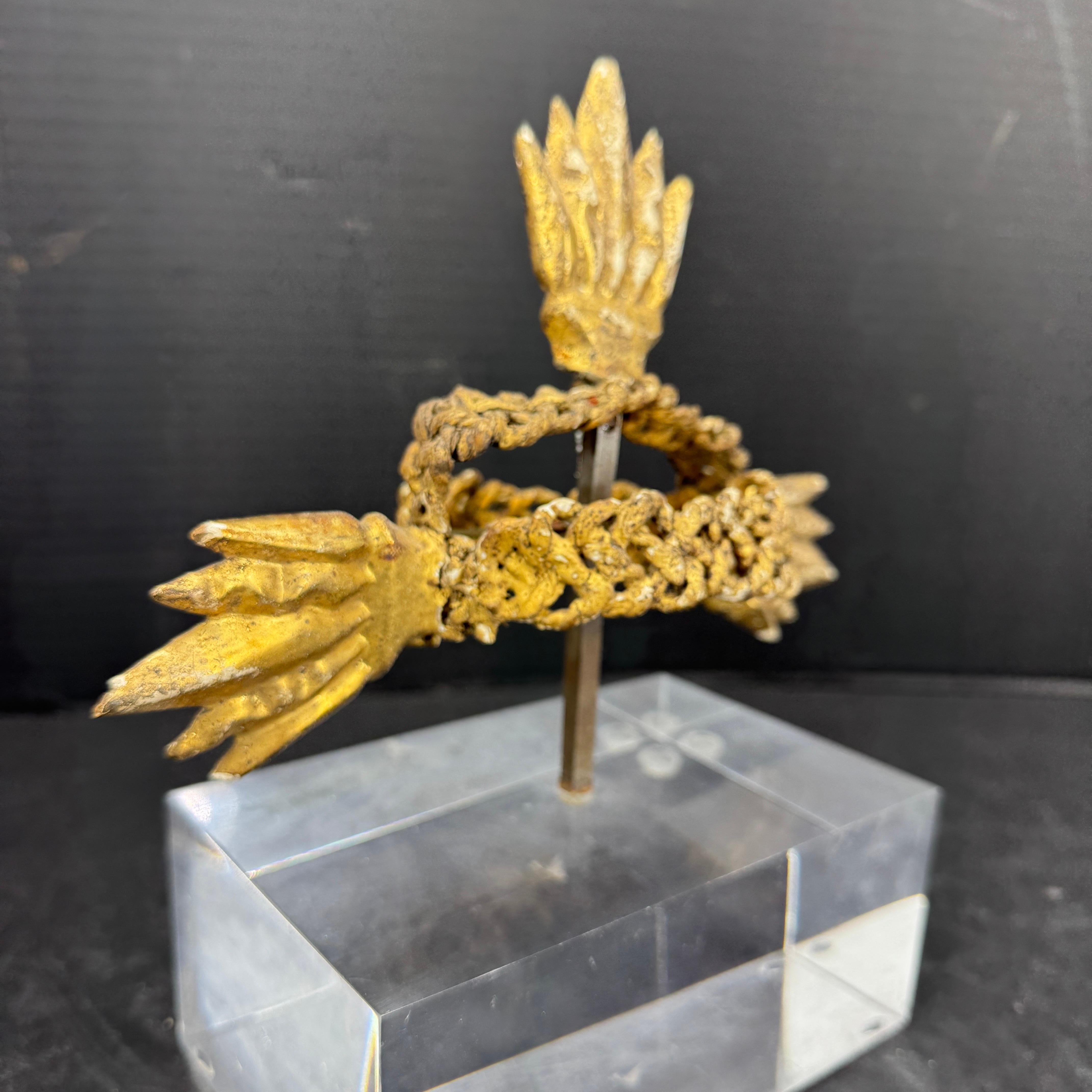 Gold Leaf Crown Sculpture Fragment on Thick Lucite Base, 19th Century In Good Condition For Sale In Haddonfield, NJ