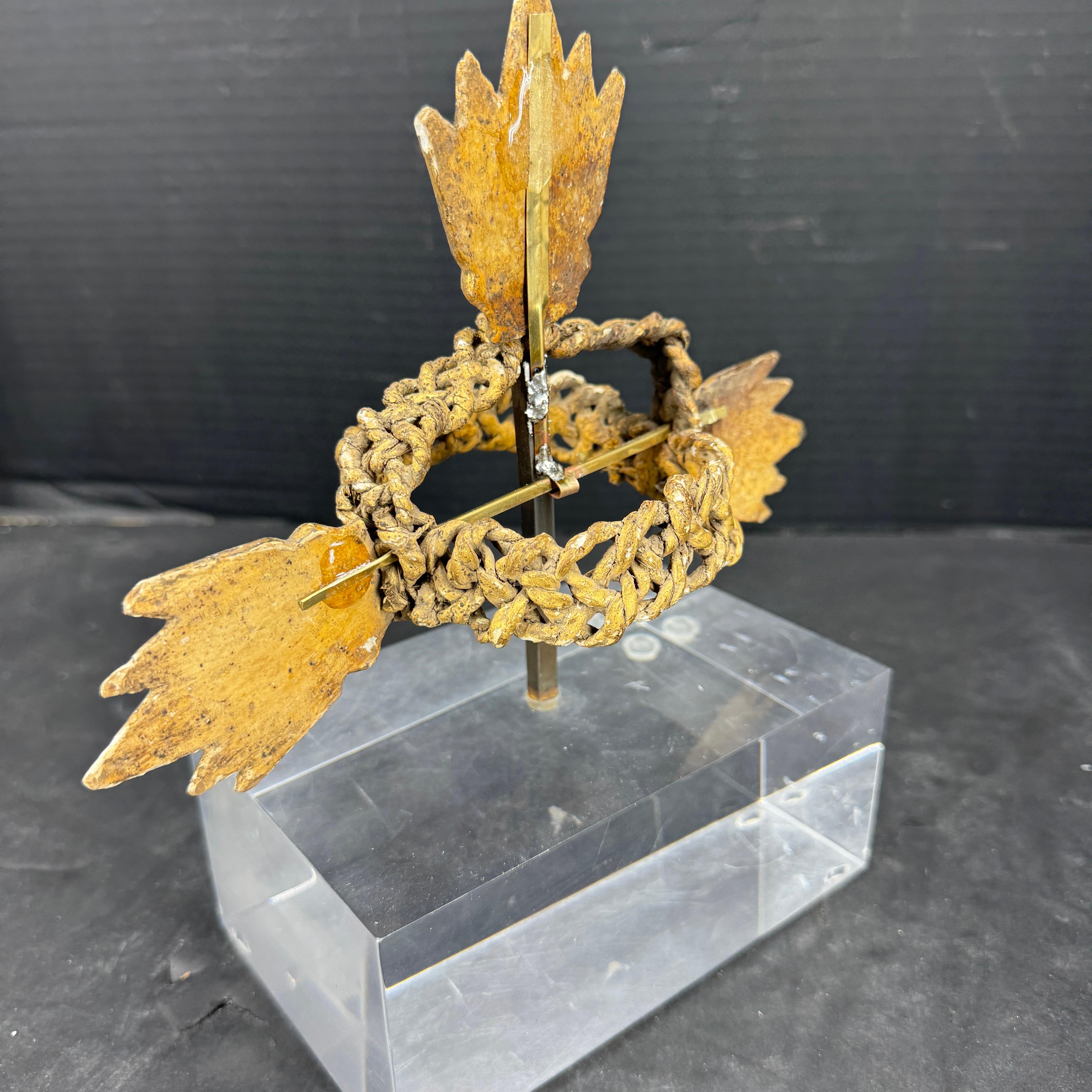 Rope Gold Leaf Crown Sculpture Fragment on Thick Lucite Base, 19th Century For Sale