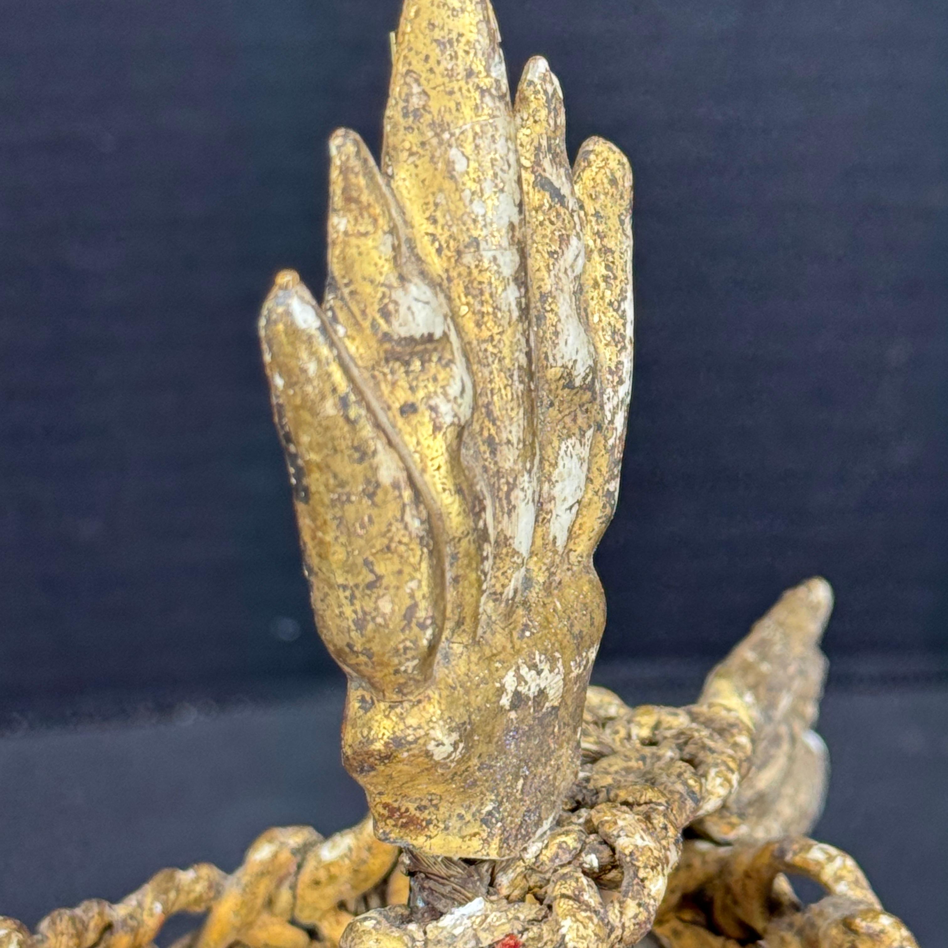 Gold Leaf Crown Sculpture Fragment on Thick Lucite Base, 19th Century For Sale 1