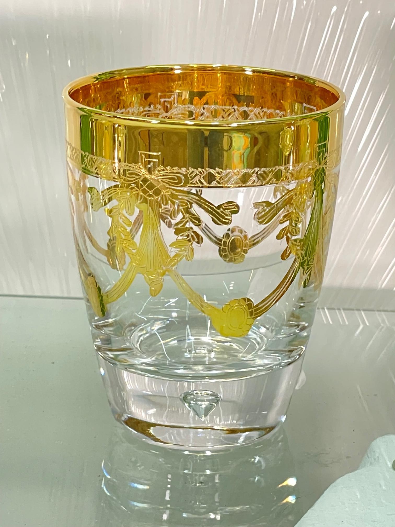 Italian Gold Leaf Crystal Barware Glasses by Creart of Italy For Sale