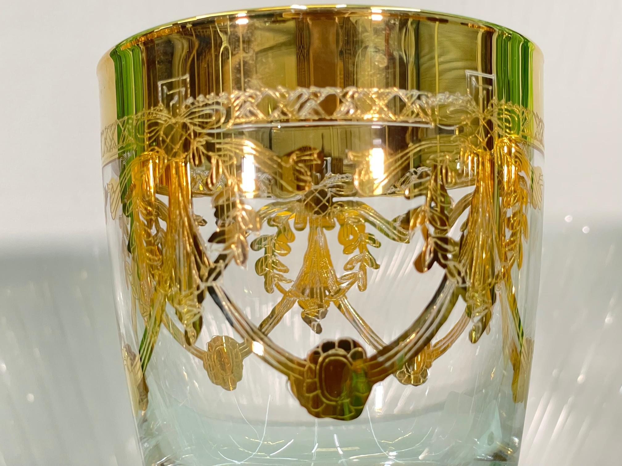 Gold Leaf Crystal Barware Glasses by Creart of Italy In Good Condition For Sale In Jacksonville, FL