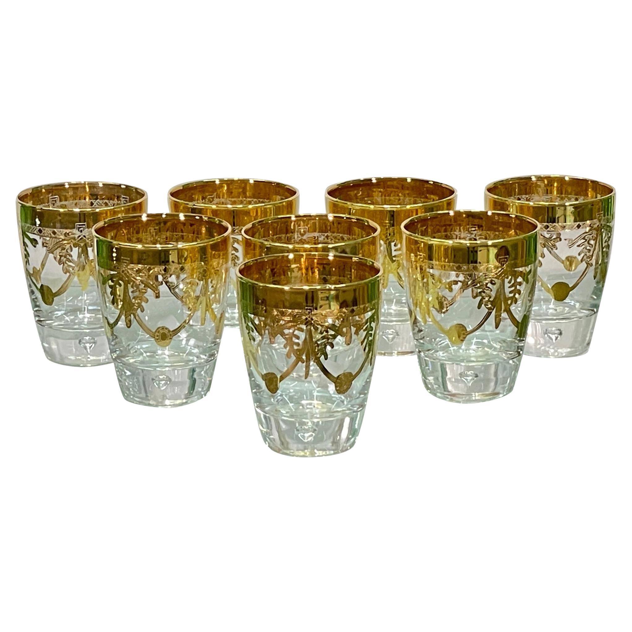Gold Leaf Crystal Barware Glasses by Creart of Italy For Sale