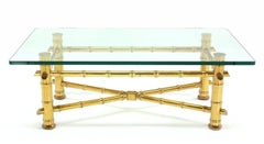 Gold Leaf Faux Bamboo Base Thick 3/4" Glass Top Rectangle Coffee Table MINT!