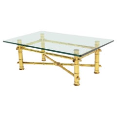 Table à café rectangulaire en verre épais avec base en faux bambou à feuilles d'or MINT !