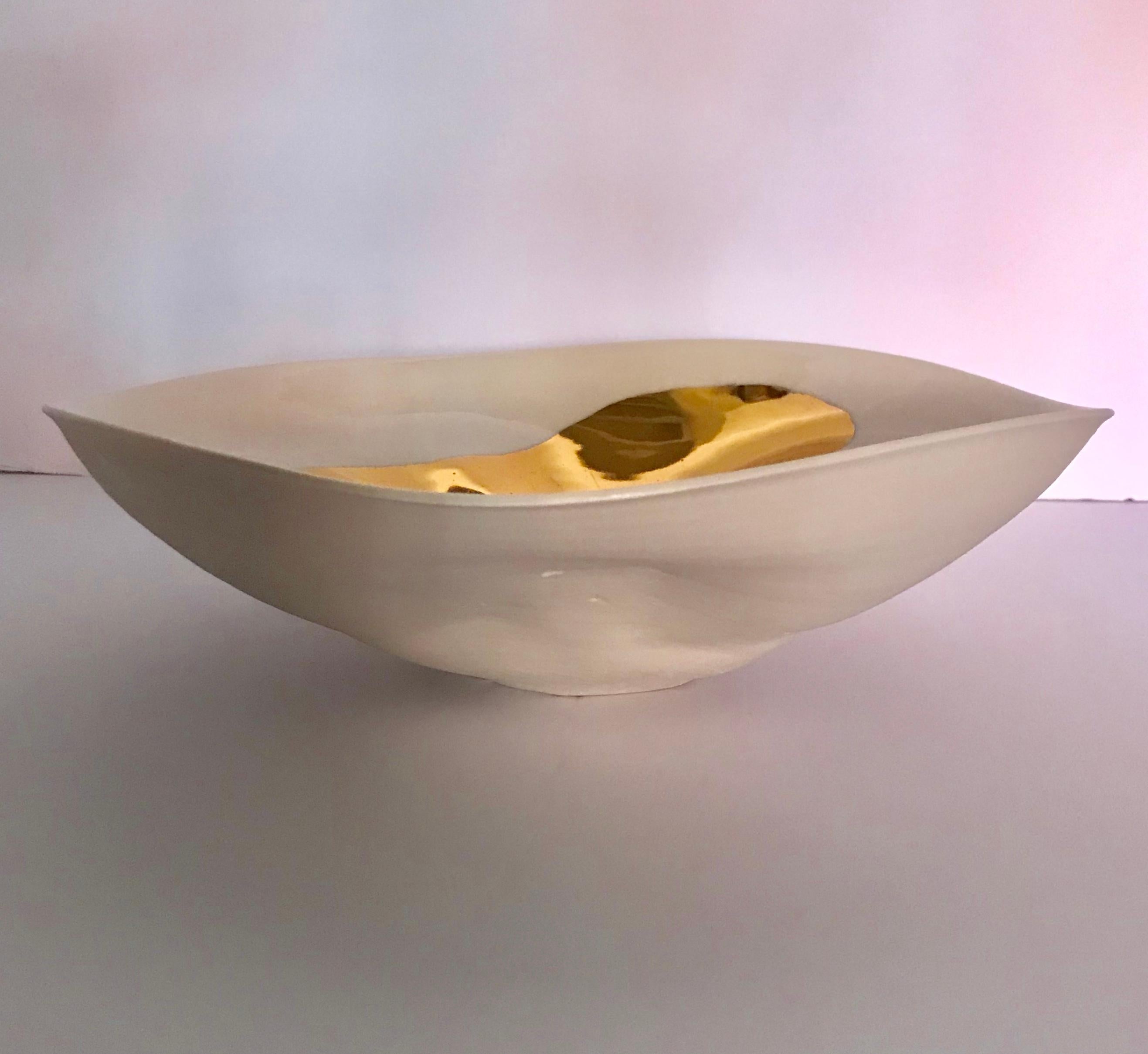 Ceramic Gold Leaf Flame Design Bowl, Italy, Contemporary For Sale