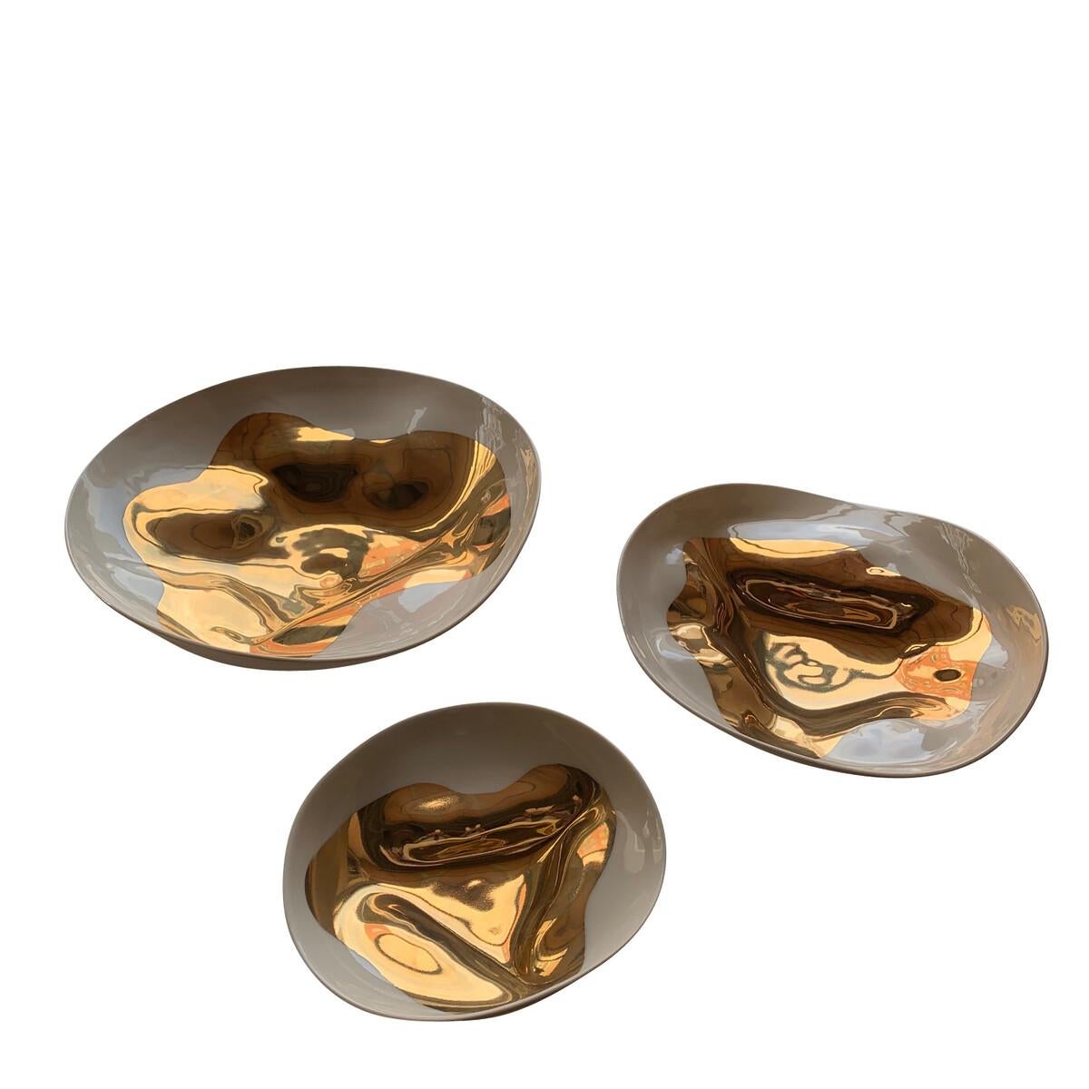 Gold Leaf Flame Free Form Design Large Bowl, Italy, Contemporary For Sale 1