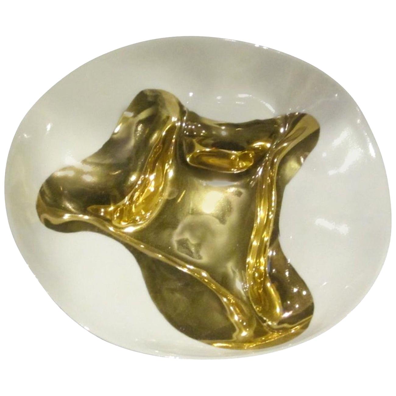 Gold Leaf Flame Design Organic Shape Small Bowl, Italy, Contemporary