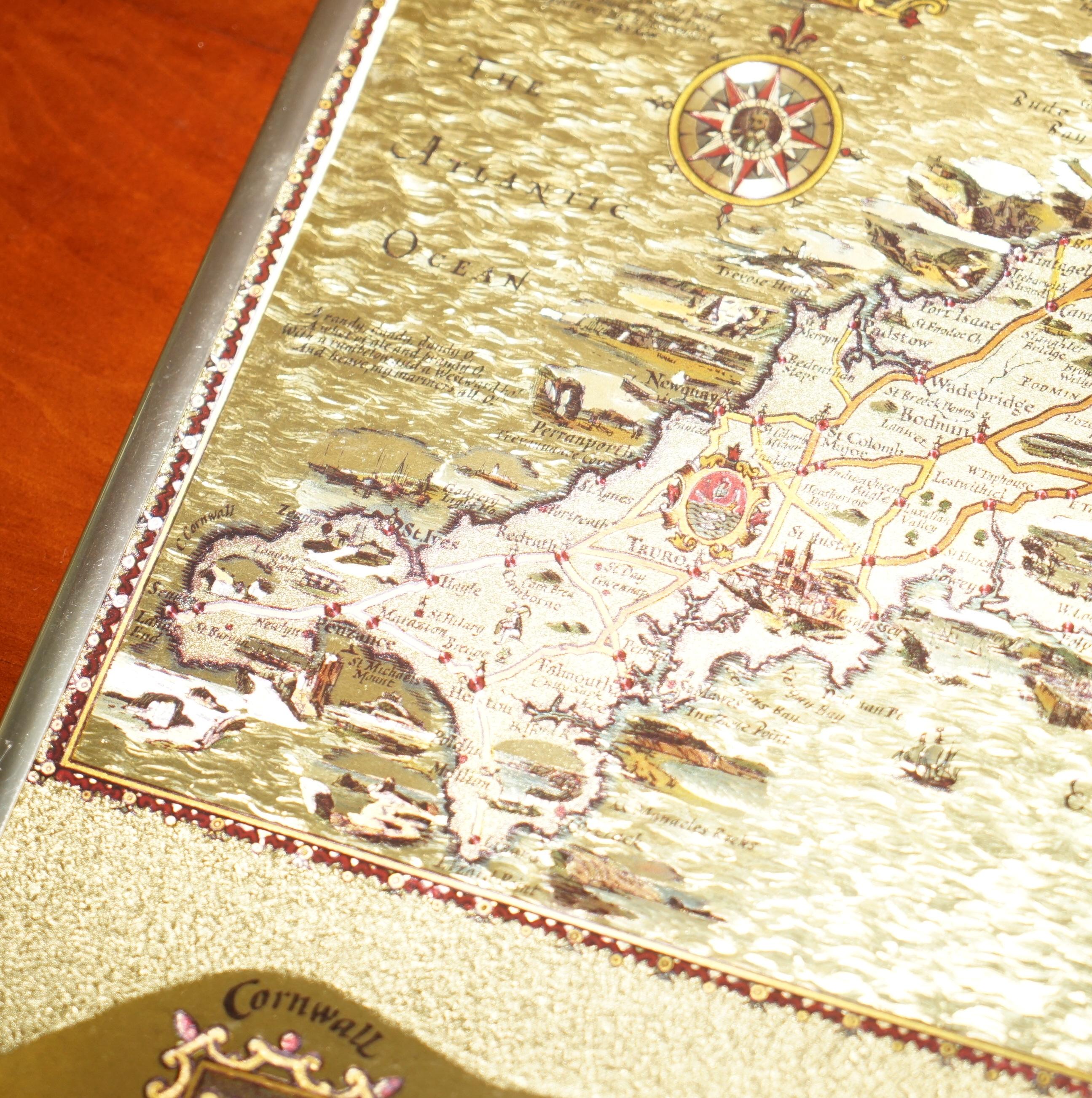 Carte de l'Ouest de l'Angleterre à la feuille d'or et à la feuille d'érable, style antique en vente 5