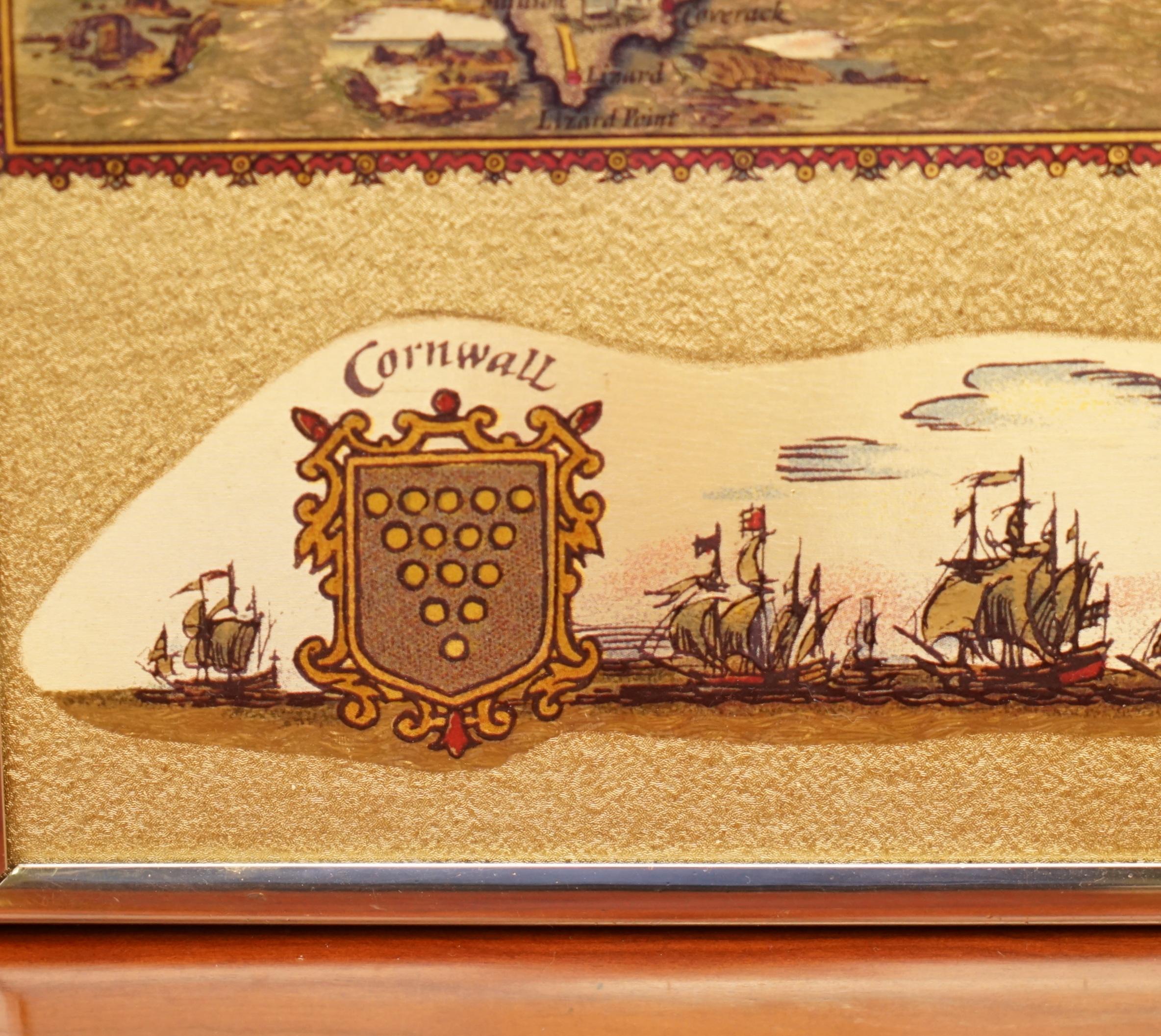 Anglais Carte de l'Ouest de l'Angleterre à la feuille d'or et à la feuille d'érable, style antique en vente