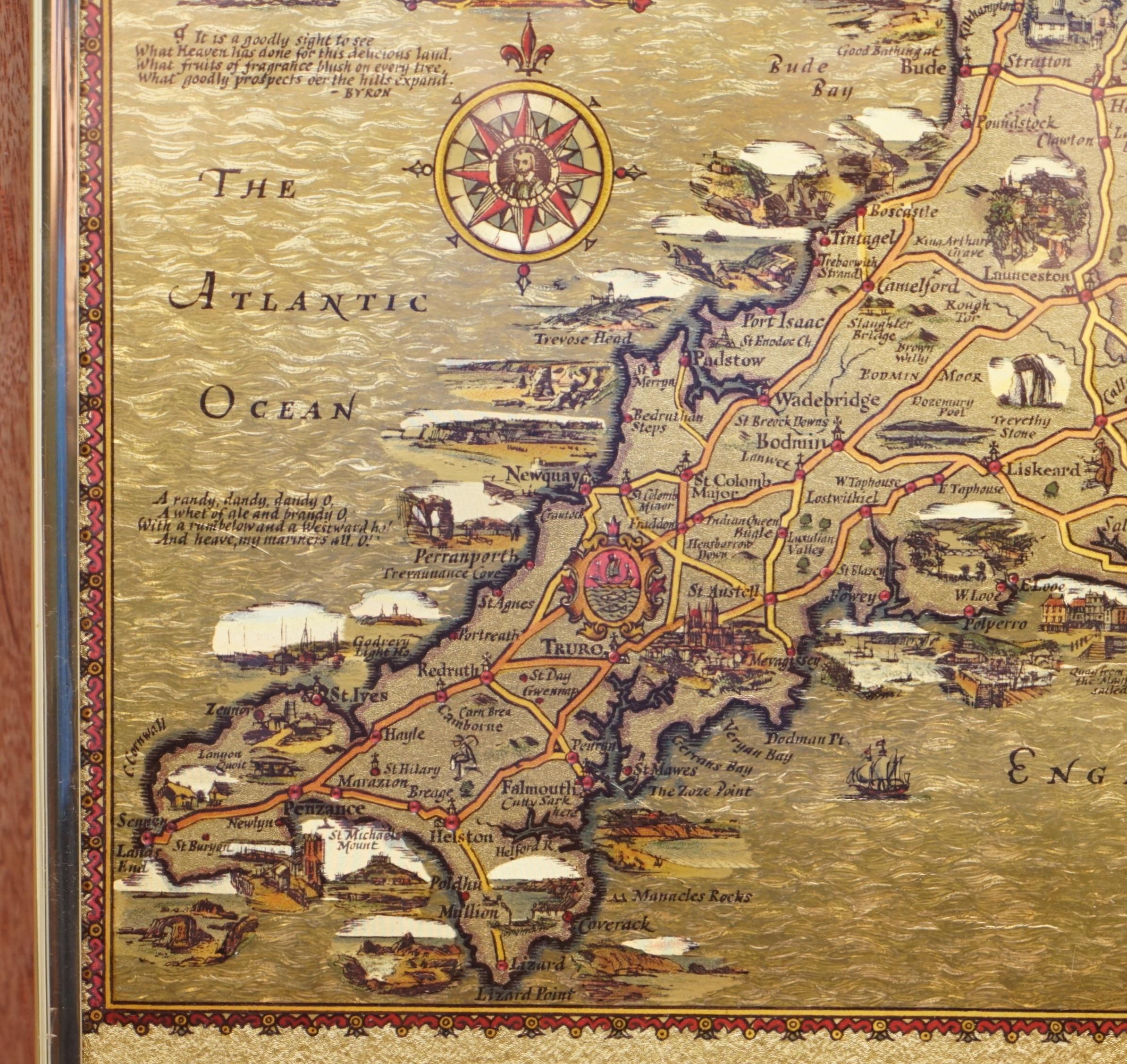 20ième siècle Carte de l'Ouest de l'Angleterre à la feuille d'or et à la feuille d'érable, style antique en vente
