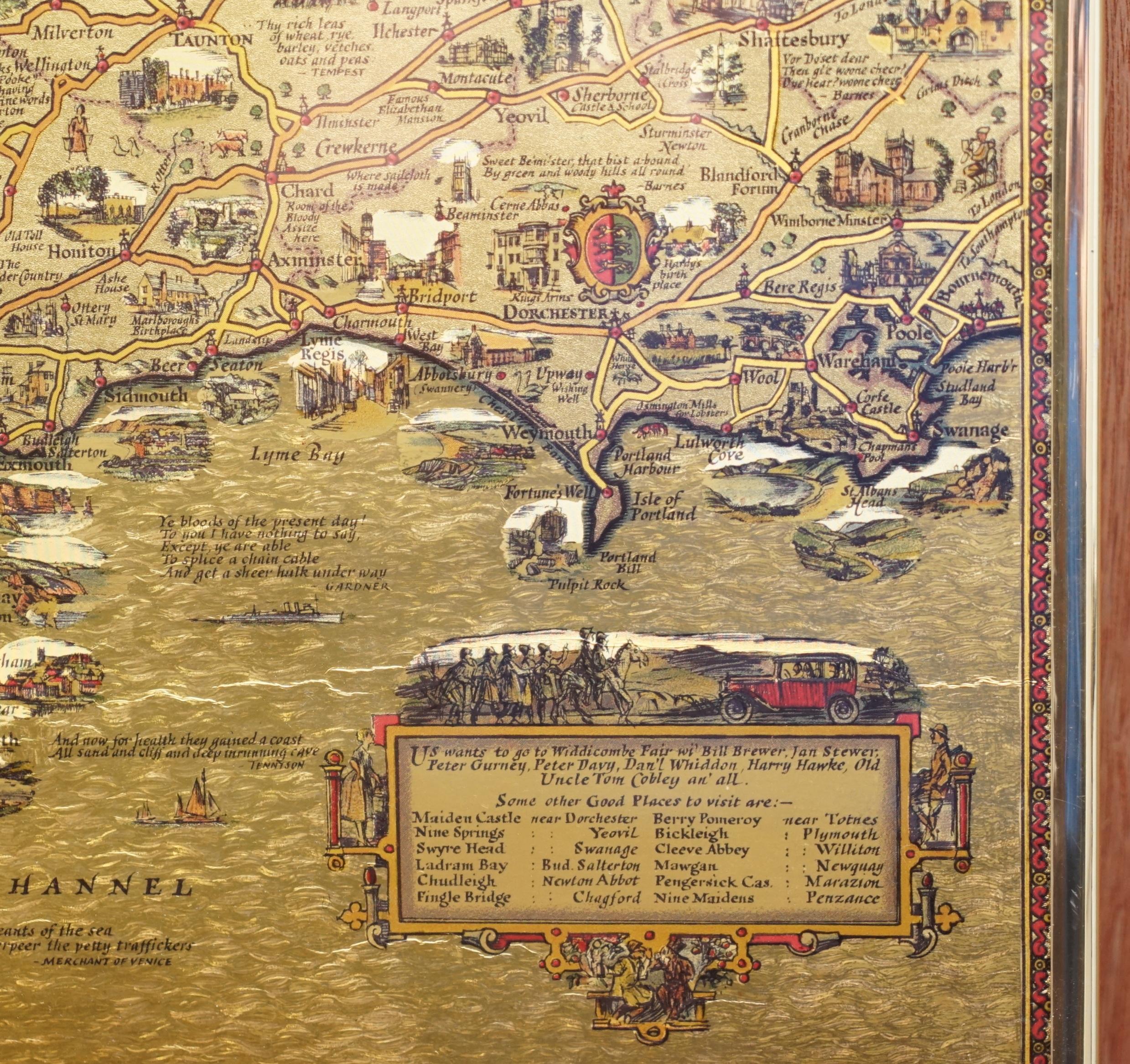 Carte de l'Ouest de l'Angleterre à la feuille d'or et à la feuille d'érable, style antique en vente 2