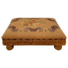 Antique Gold Leaf Footstool with Hand Embroidery