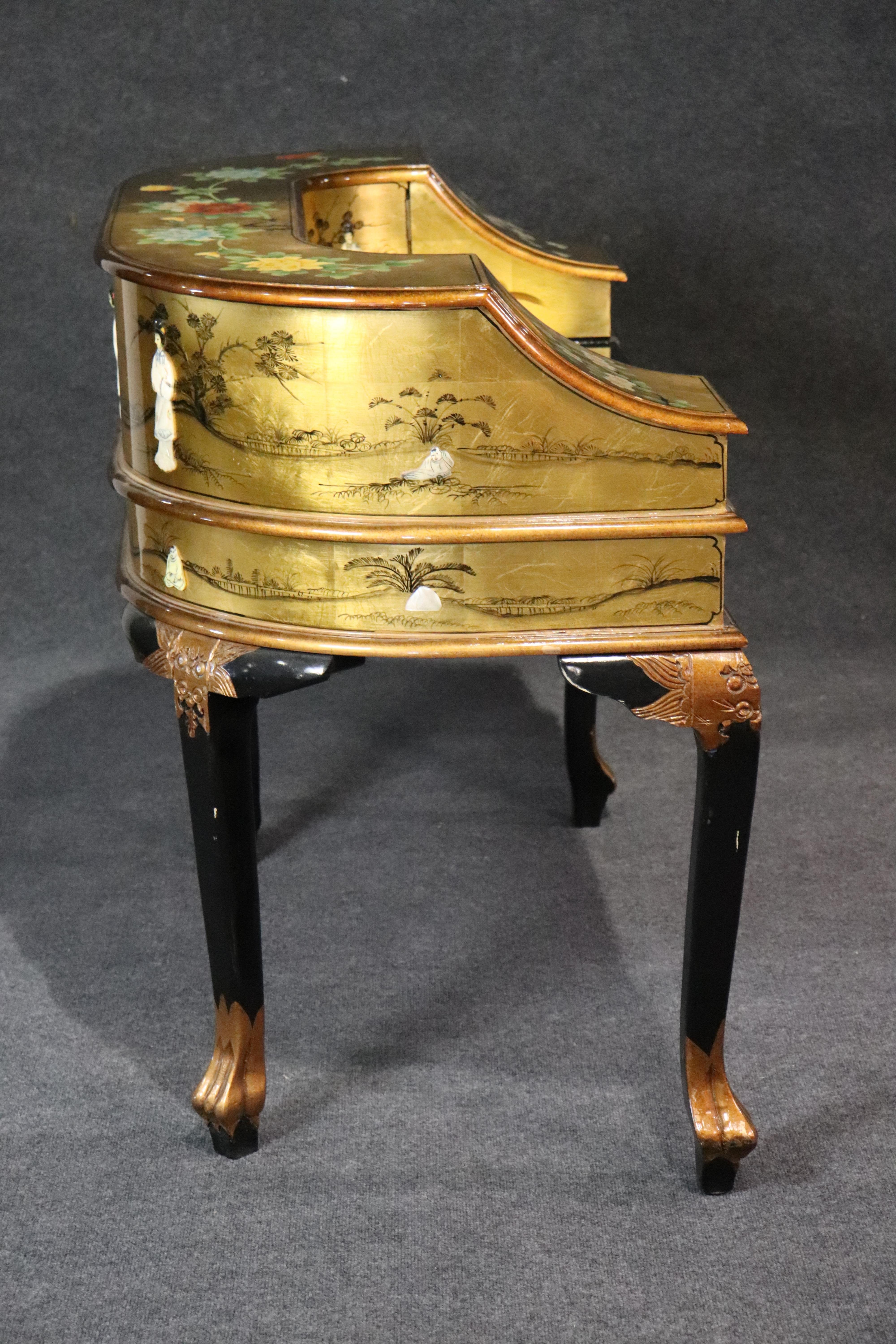 Gold Leaf Gilded Applique Chinoiserie Carlton House Writing Desk  1