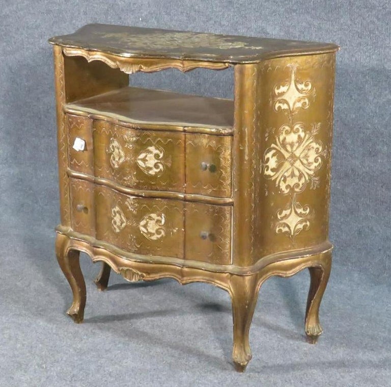Gold Leaf Gilded Florentine Italian Nightstand Night Table, circa 1920
