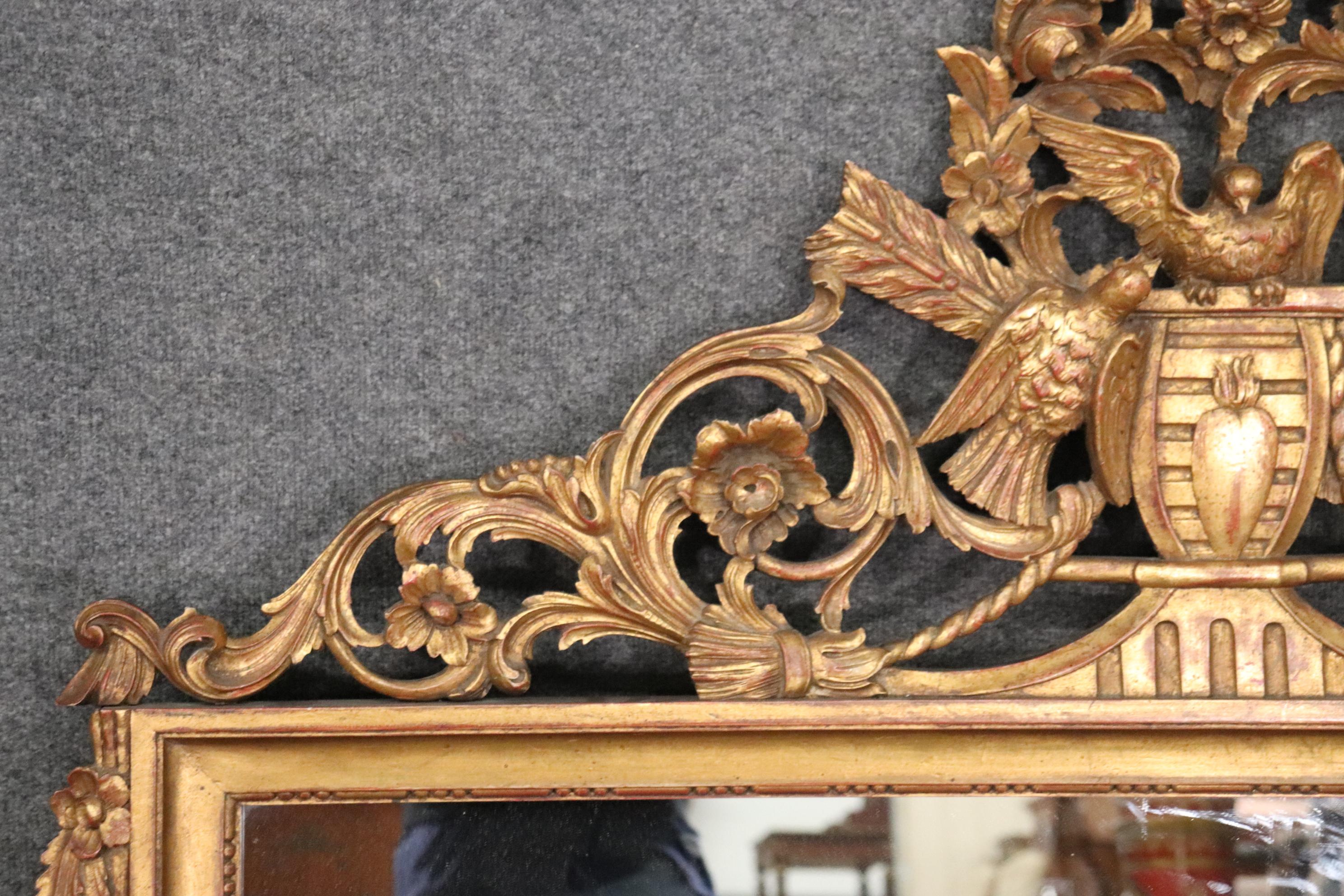 Gold Leaf Gilded French Louis XV Mantle Mirror with Carved Birds Circa 1940 In Good Condition In Swedesboro, NJ