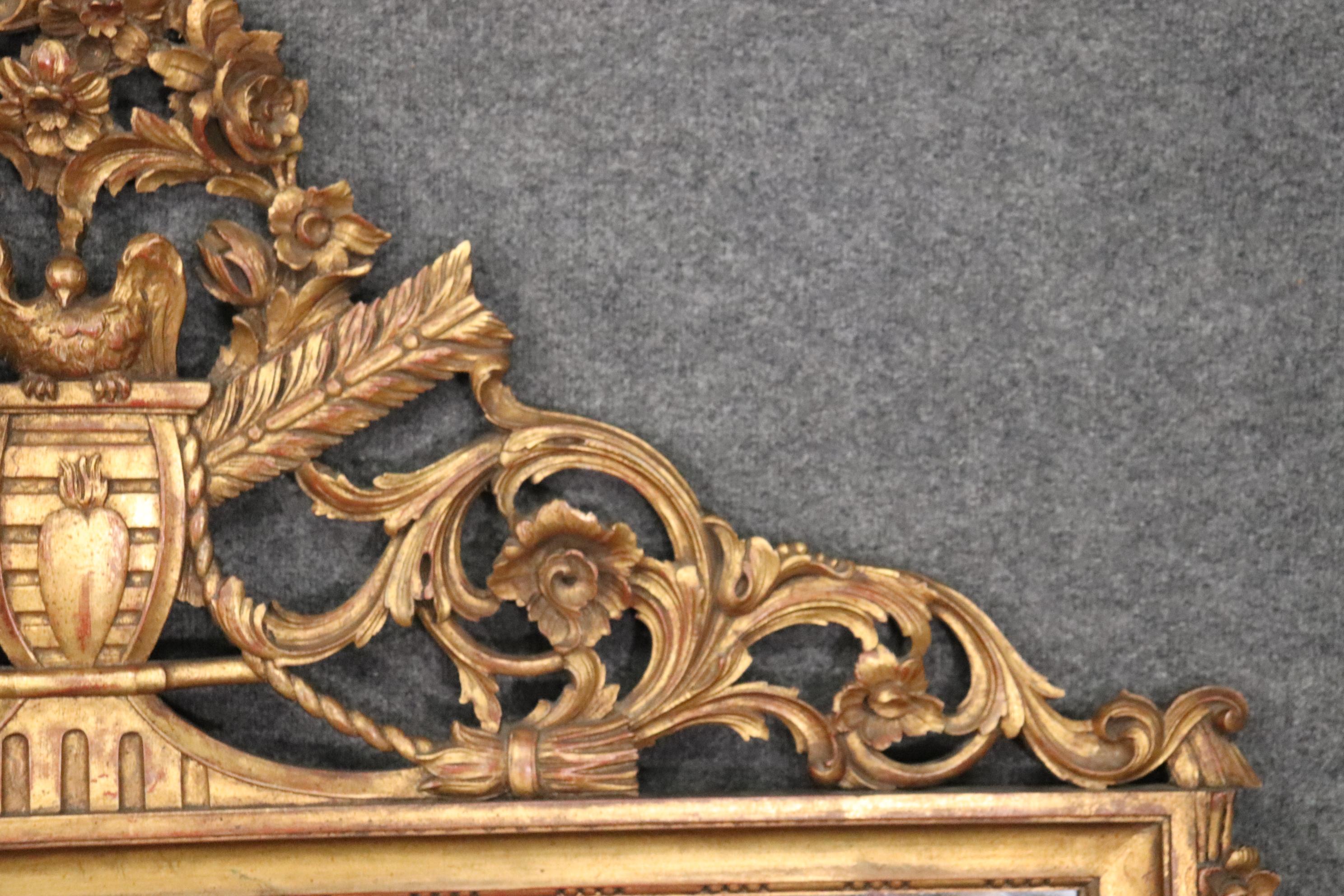 Mid-20th Century Gold Leaf Gilded French Louis XV Mantle Mirror with Carved Birds Circa 1940