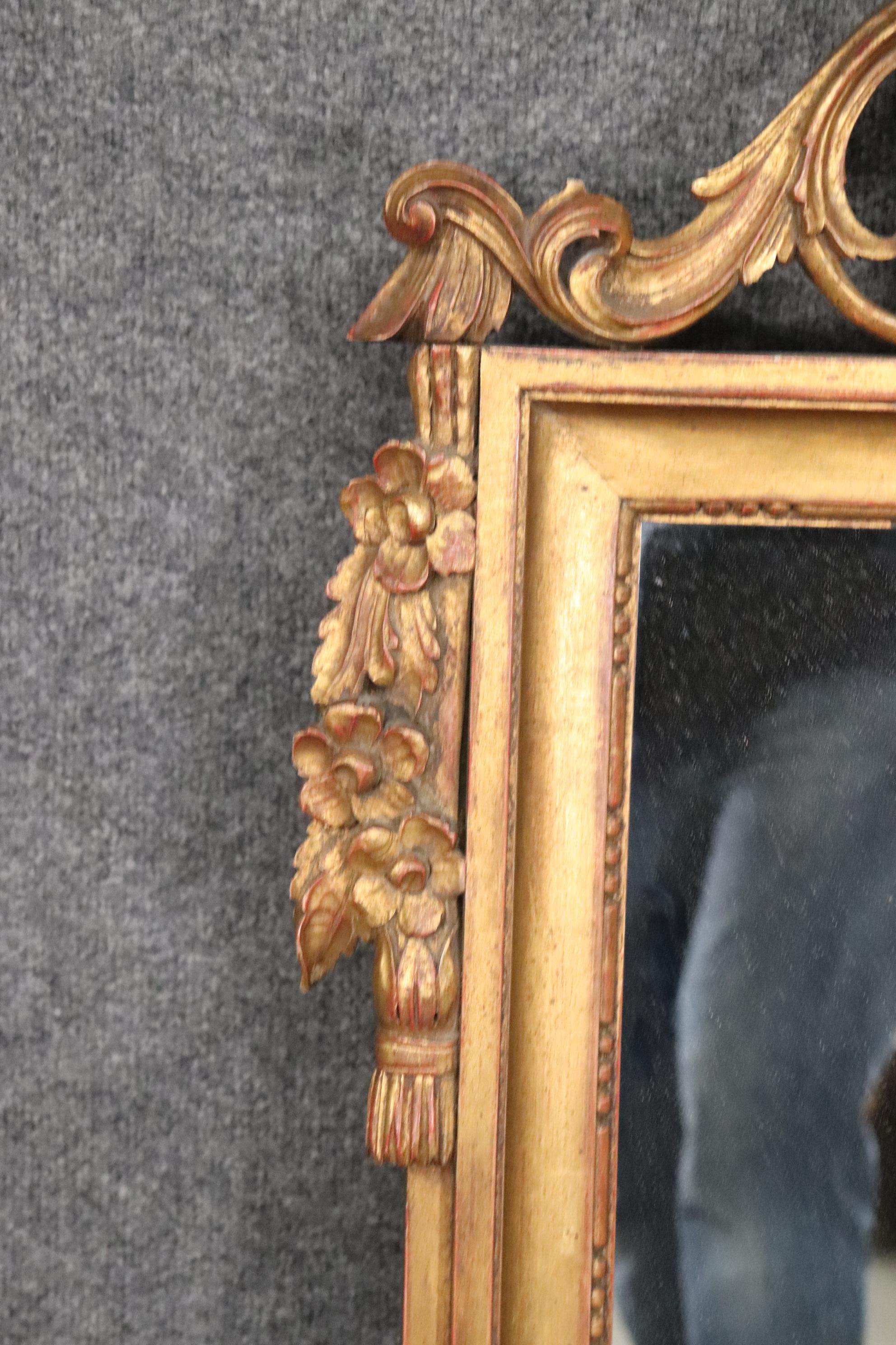 Fruitwood Gold Leaf Gilded French Louis XV Mantle Mirror with Carved Birds Circa 1940