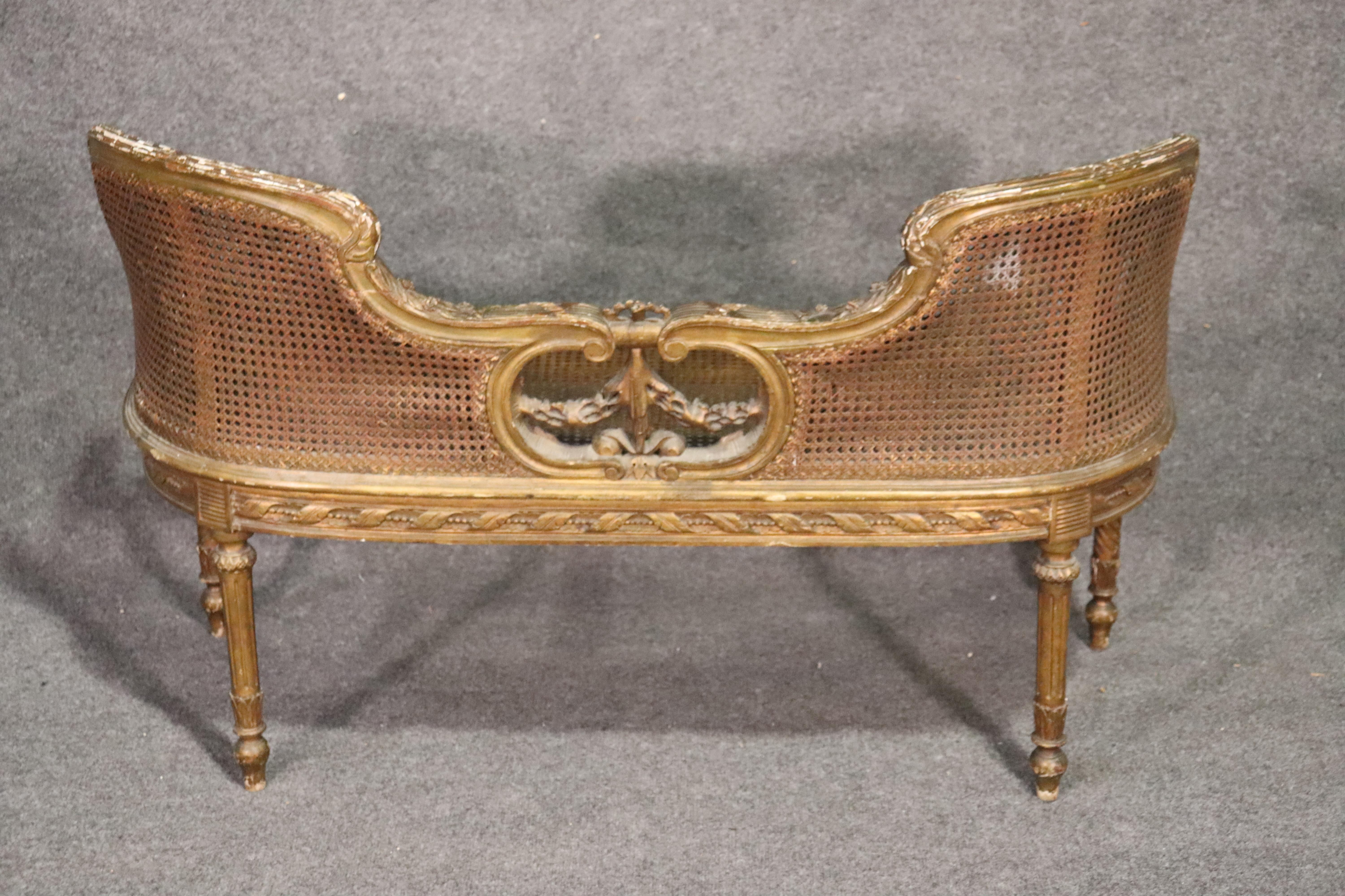 Gold Leaf Gilded French Louis XVI Carved Window Bench Settee, circa 1870 7