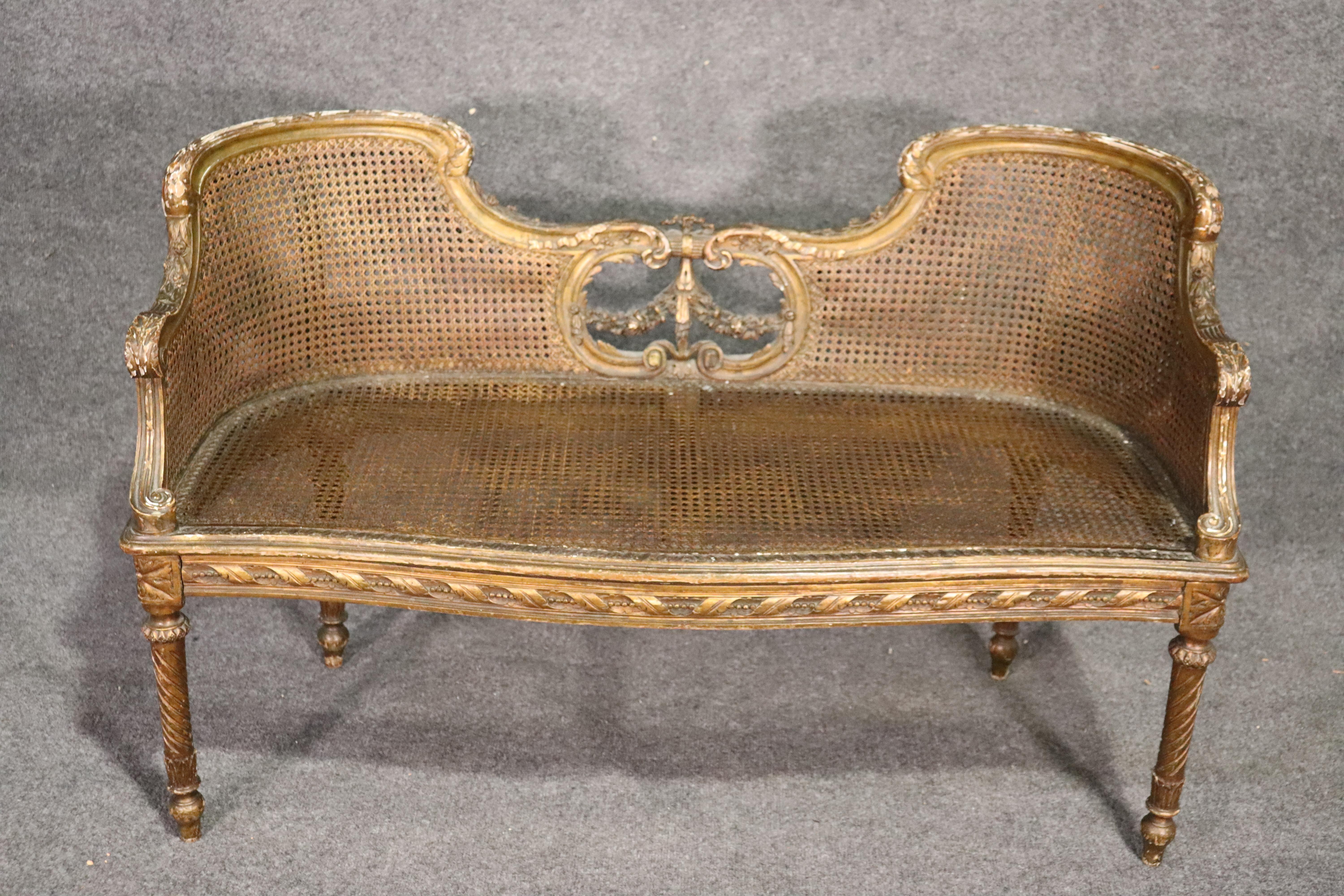 Gold Leaf Gilded French Louis XVI Carved Window Bench Settee, circa 1870 4