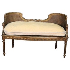 Antique Gold Leaf Gilded French Louis XVI Carved Window Bench Settee, circa 1870