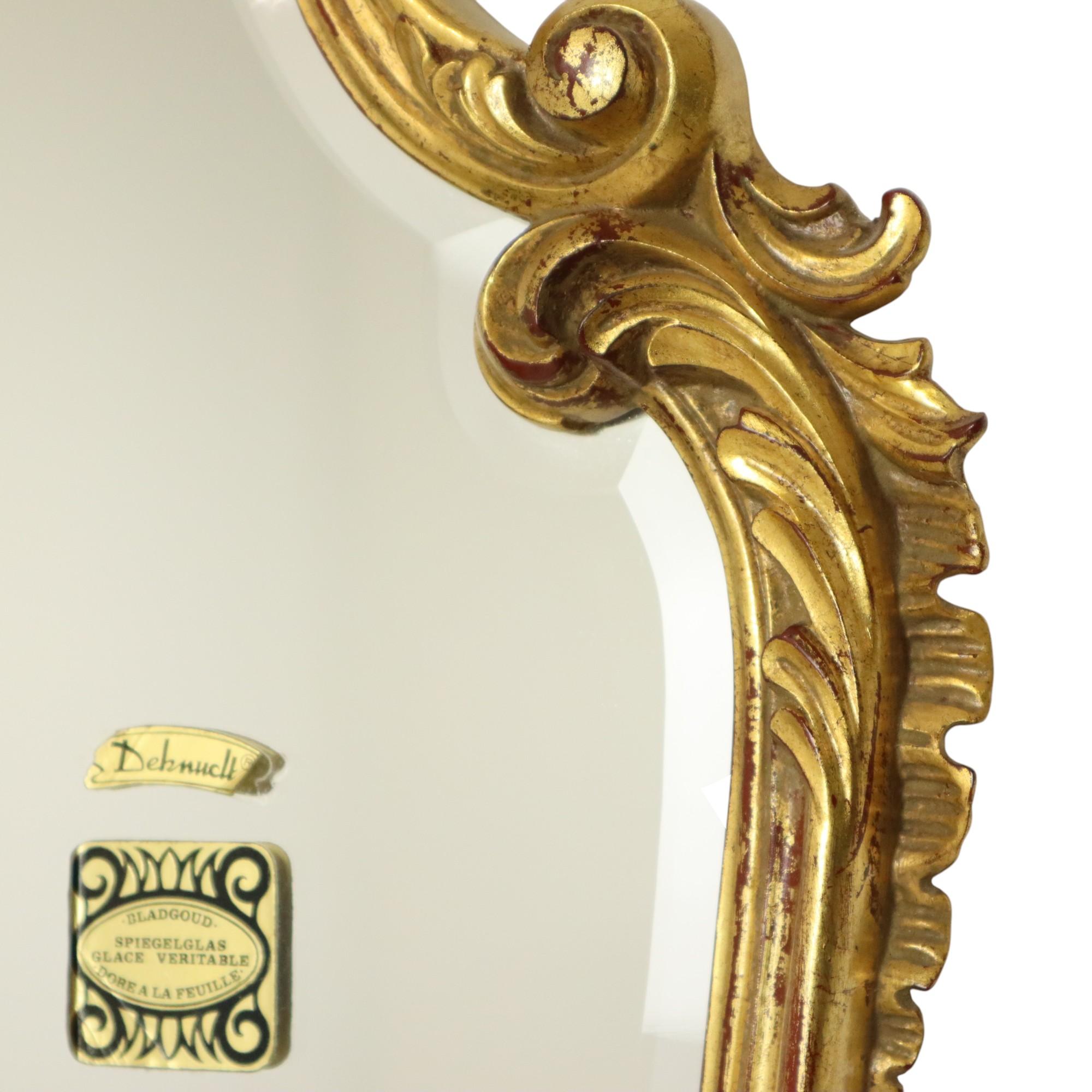 Gold Leaf Gilded Mirror Deknudt Facet Baroque Crested Mirror 93cm For Sale 4