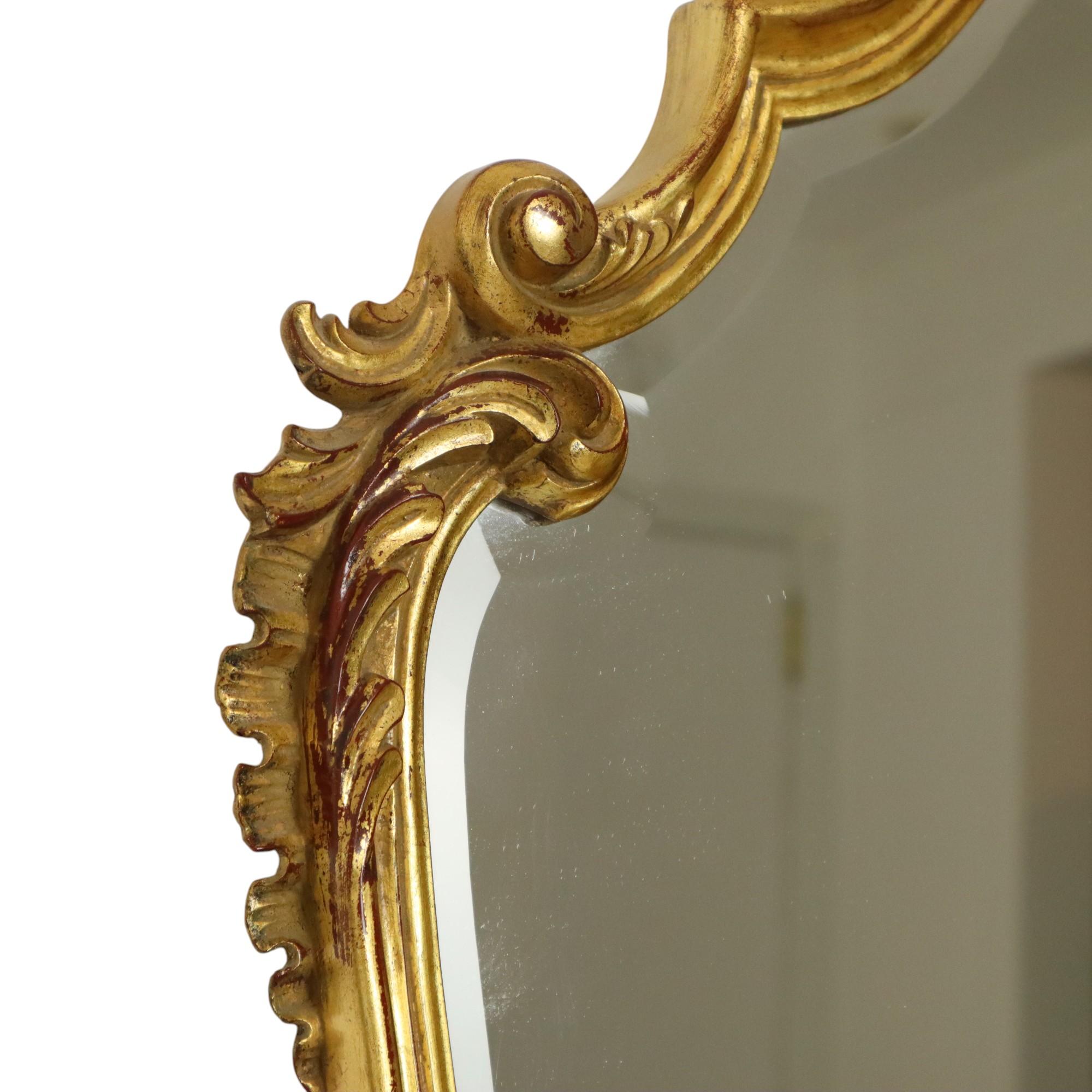 Gold Leaf Gilded Mirror Deknudt Facet Baroque Crested Mirror 93cm For Sale 7