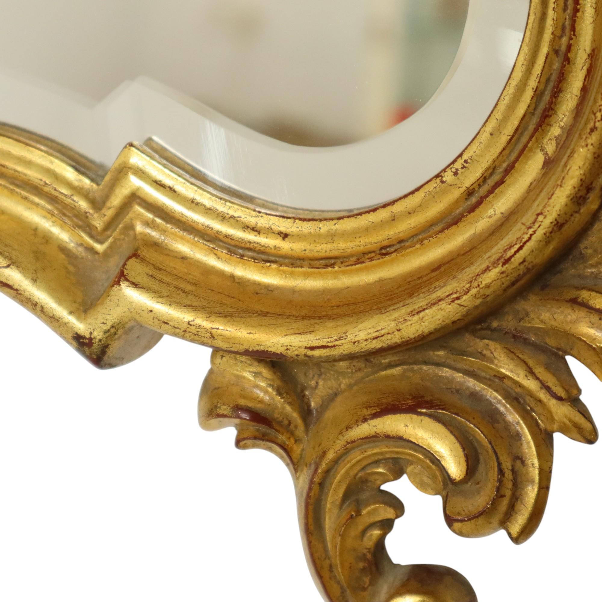 Gold Leaf Gilded Mirror Deknudt Facet Baroque Crested Mirror 93cm For Sale 10