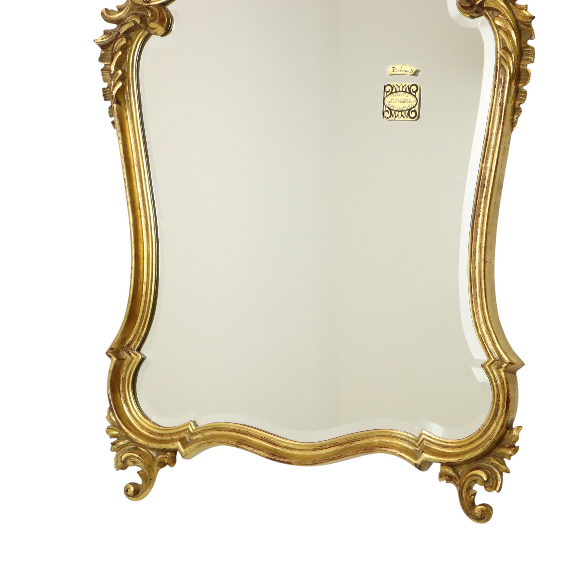 Gilt Gold Leaf Gilded Mirror Deknudt Facet Baroque Crested Mirror 93cm For Sale