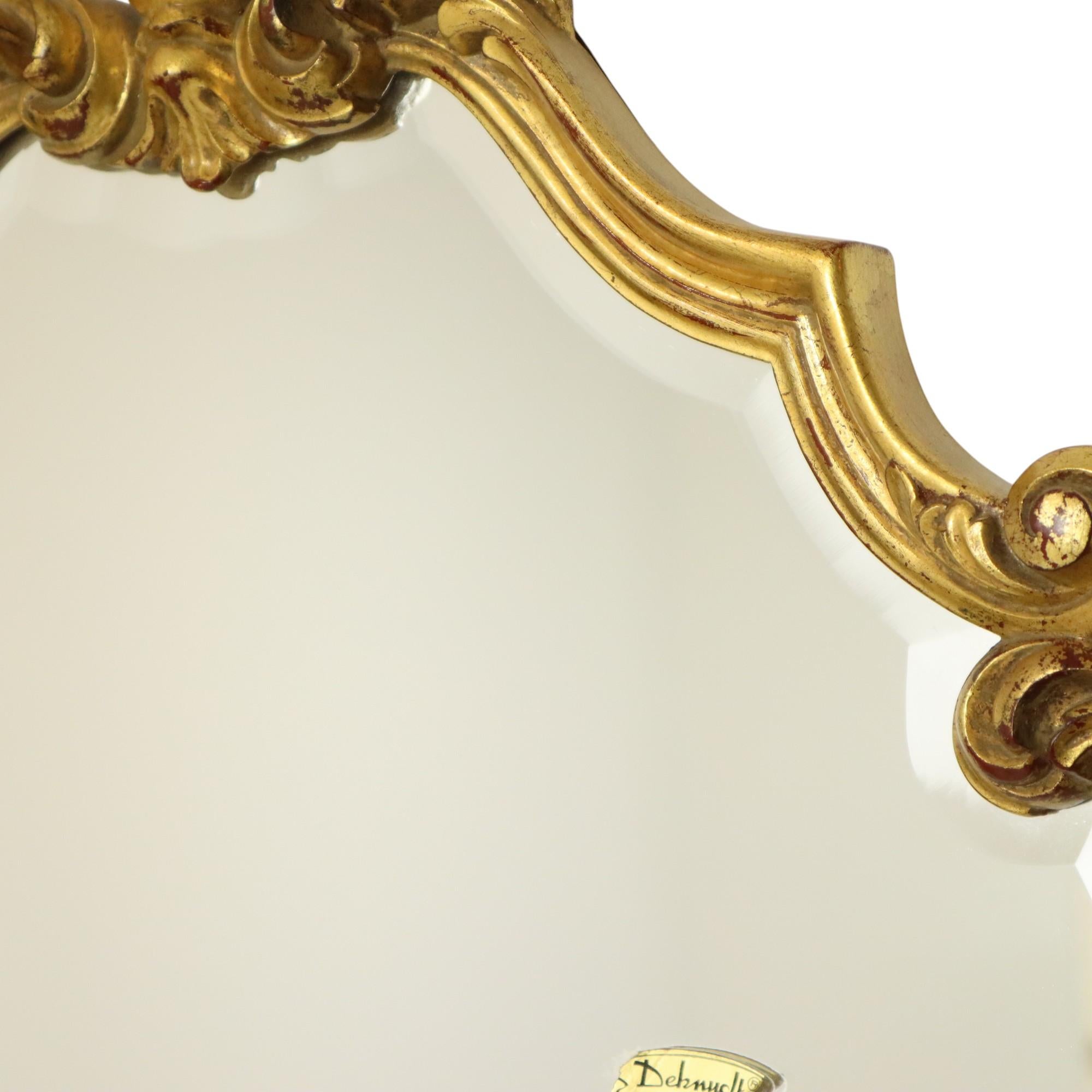 Gold Leaf Gilded Mirror Deknudt Facet Baroque Crested Mirror 93cm In Good Condition For Sale In Poperinge, BE