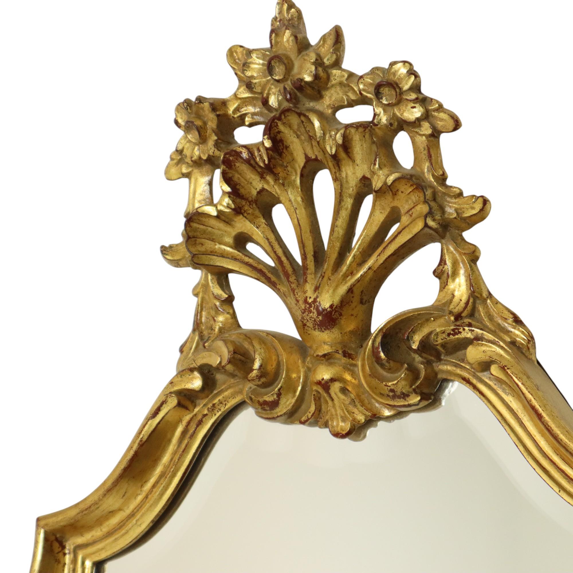 Mid-20th Century Gold Leaf Gilded Mirror Deknudt Facet Baroque Crested Mirror 93cm For Sale