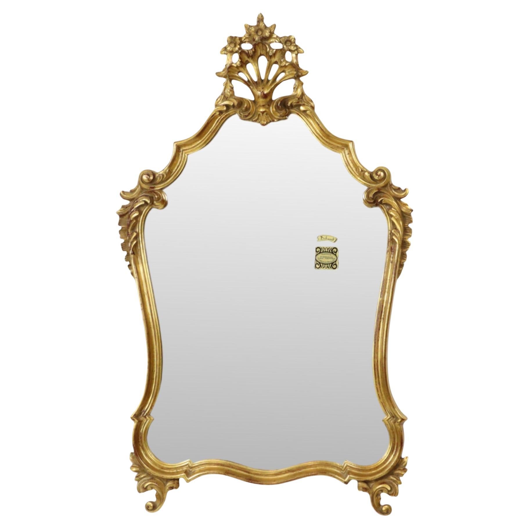 Gold Leaf Gilded Mirror Deknudt Facet Baroque Crested Mirror 93cm For Sale