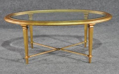 Gold Leaf Gilded Steel French Directoire Beveled Glass Oval Coffee Table