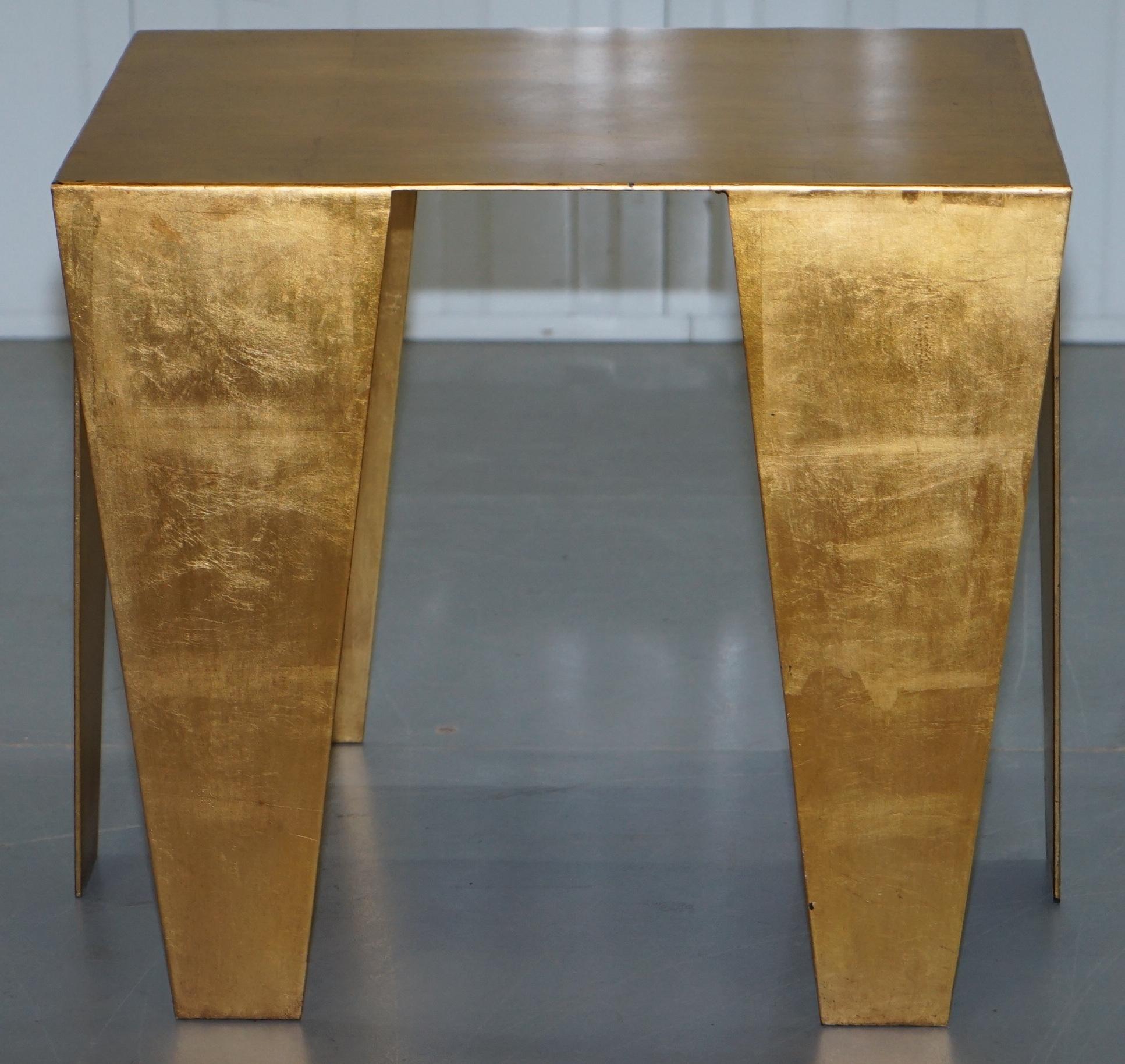 Gold Leaf Gilt Metal Grafton Side Table Designed by Kelly Wearstler 5