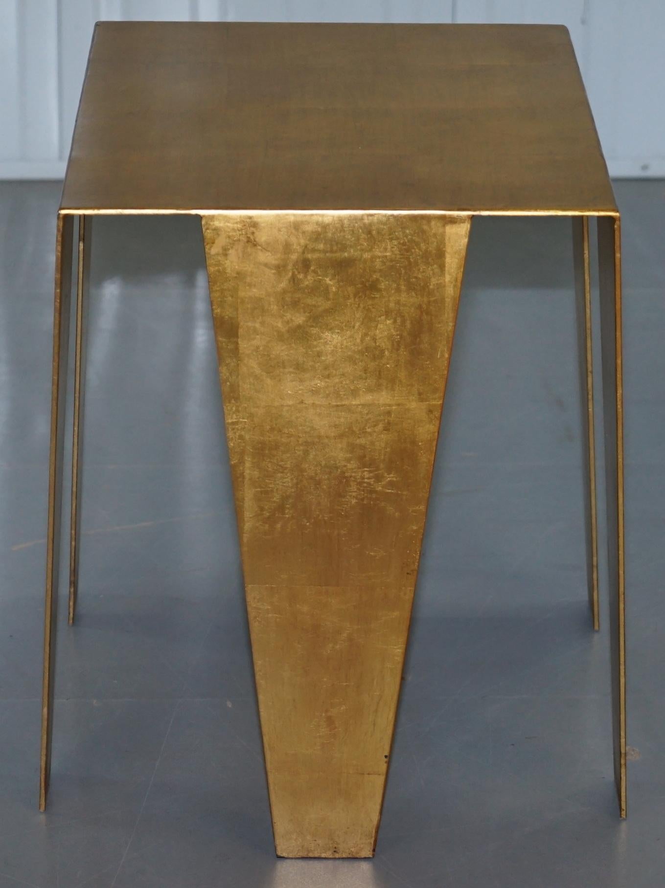 Gold Leaf Gilt Metal Grafton Side Table Designed by Kelly Wearstler 7