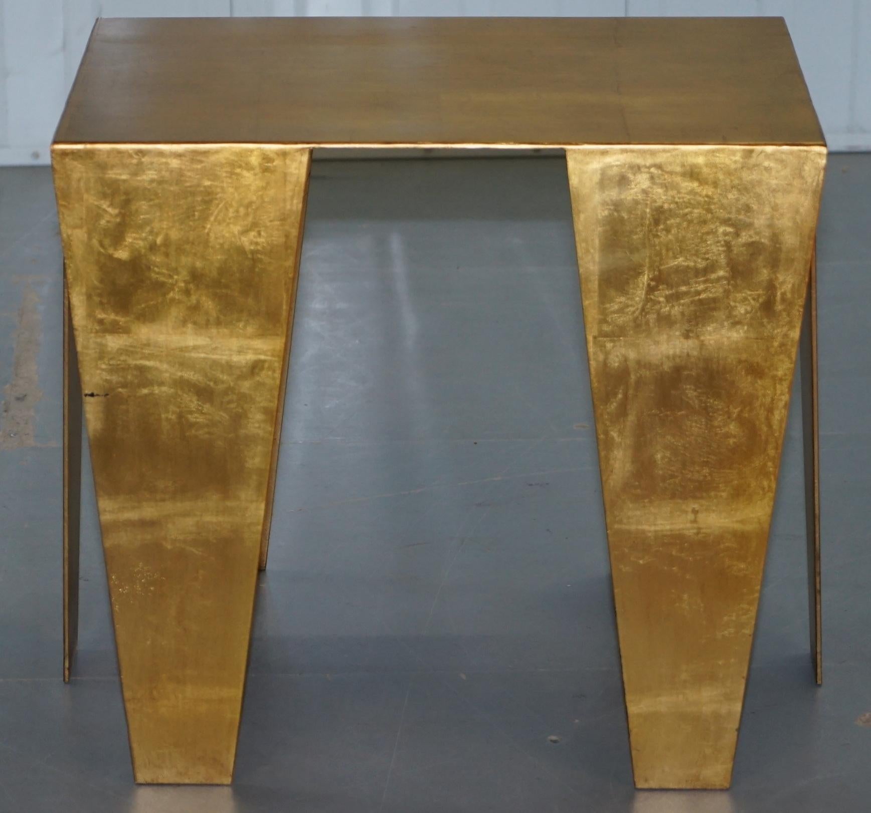 Gold Leaf Gilt Metal Grafton Side Table Designed by Kelly Wearstler 9
