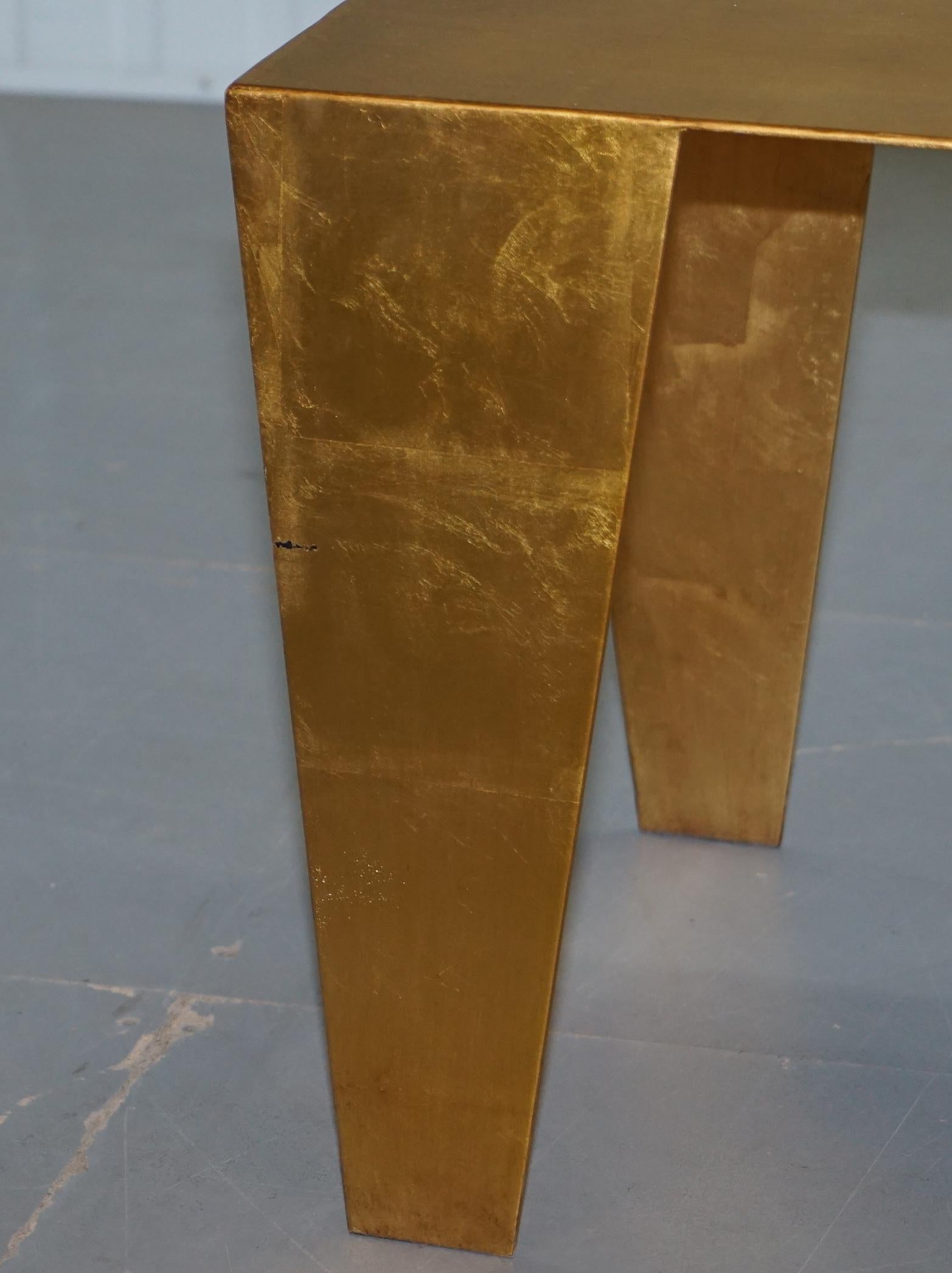 Gold Leaf Gilt Metal Grafton Side Table Designed by Kelly Wearstler 10