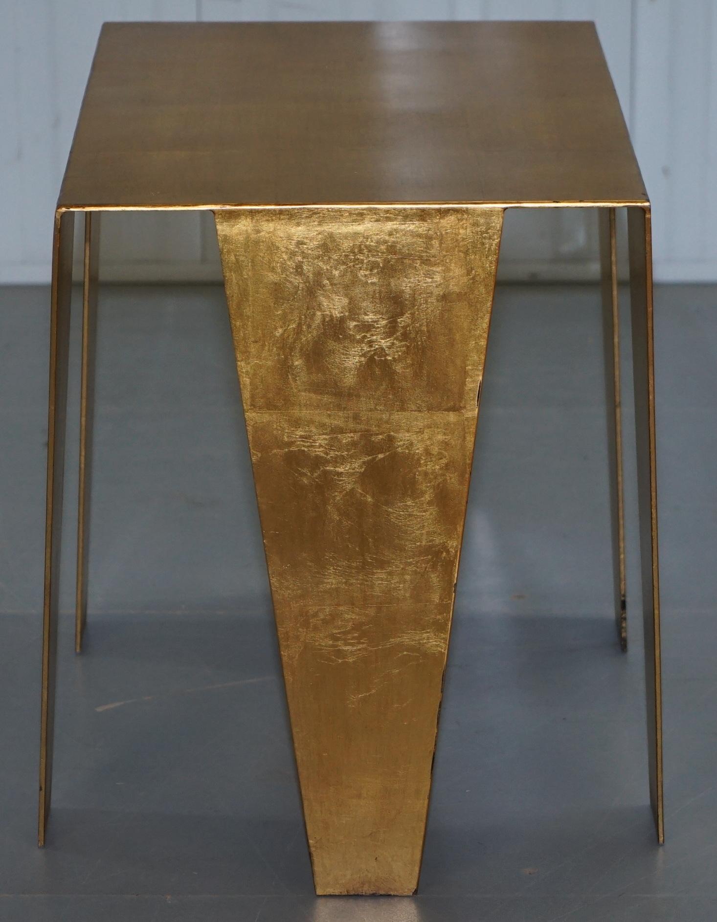 Gold Leaf Gilt Metal Grafton Side Table Designed by Kelly Wearstler 11