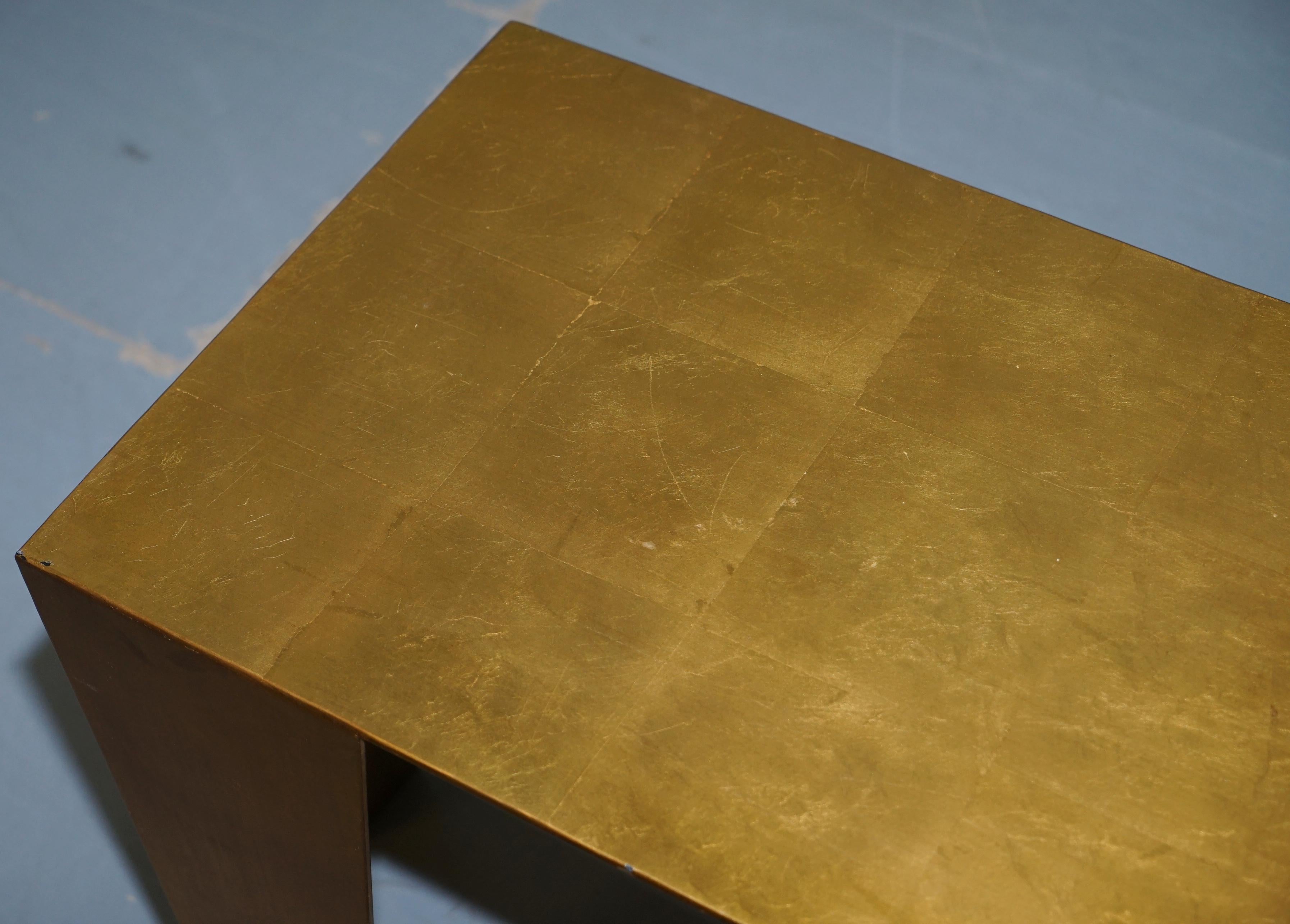 Contemporary Gold Leaf Gilt Metal Grafton Side Table Designed by Kelly Wearstler